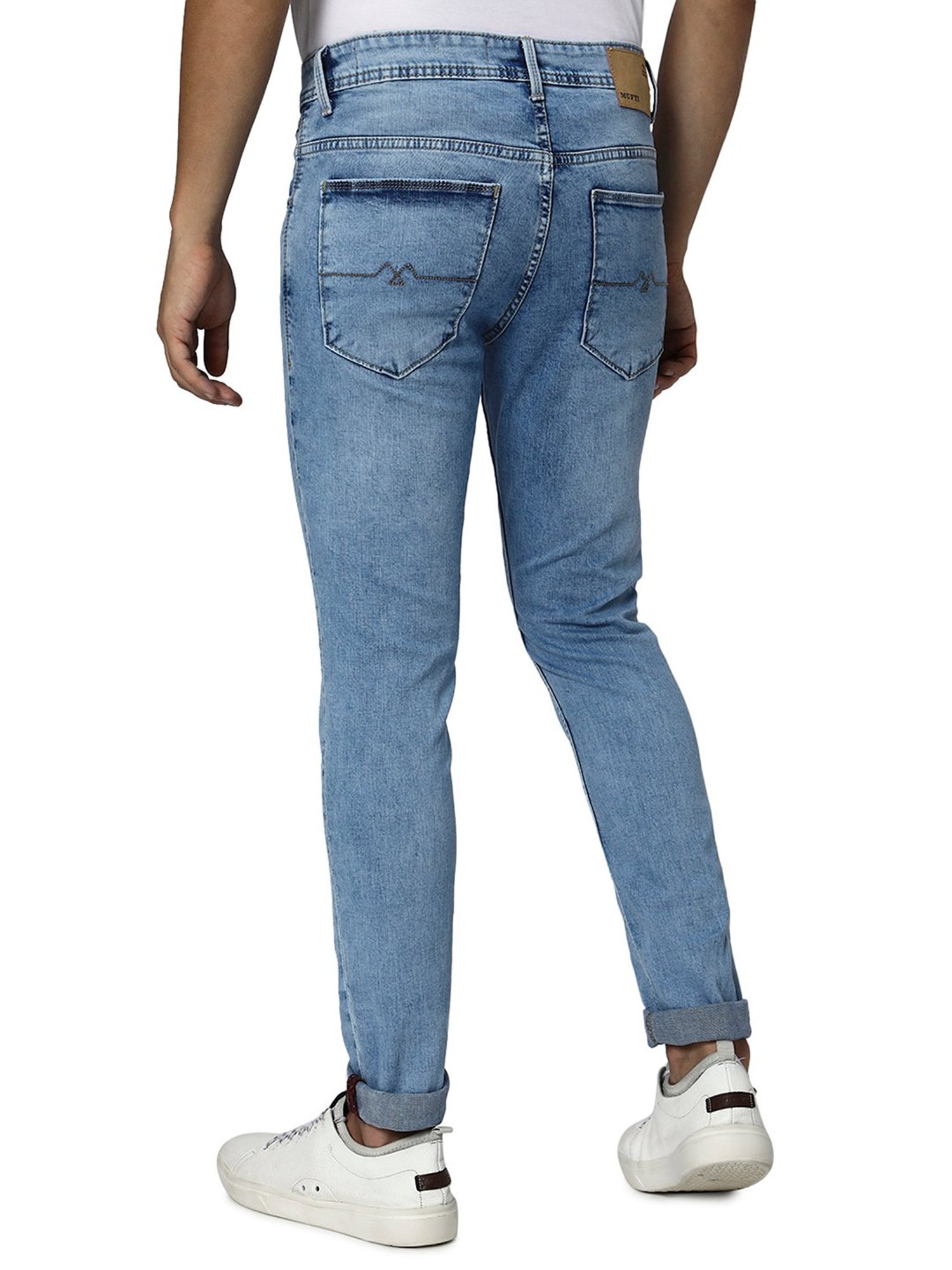 Mufti Light Blue Skinny Fit Heavily Washed Jeans