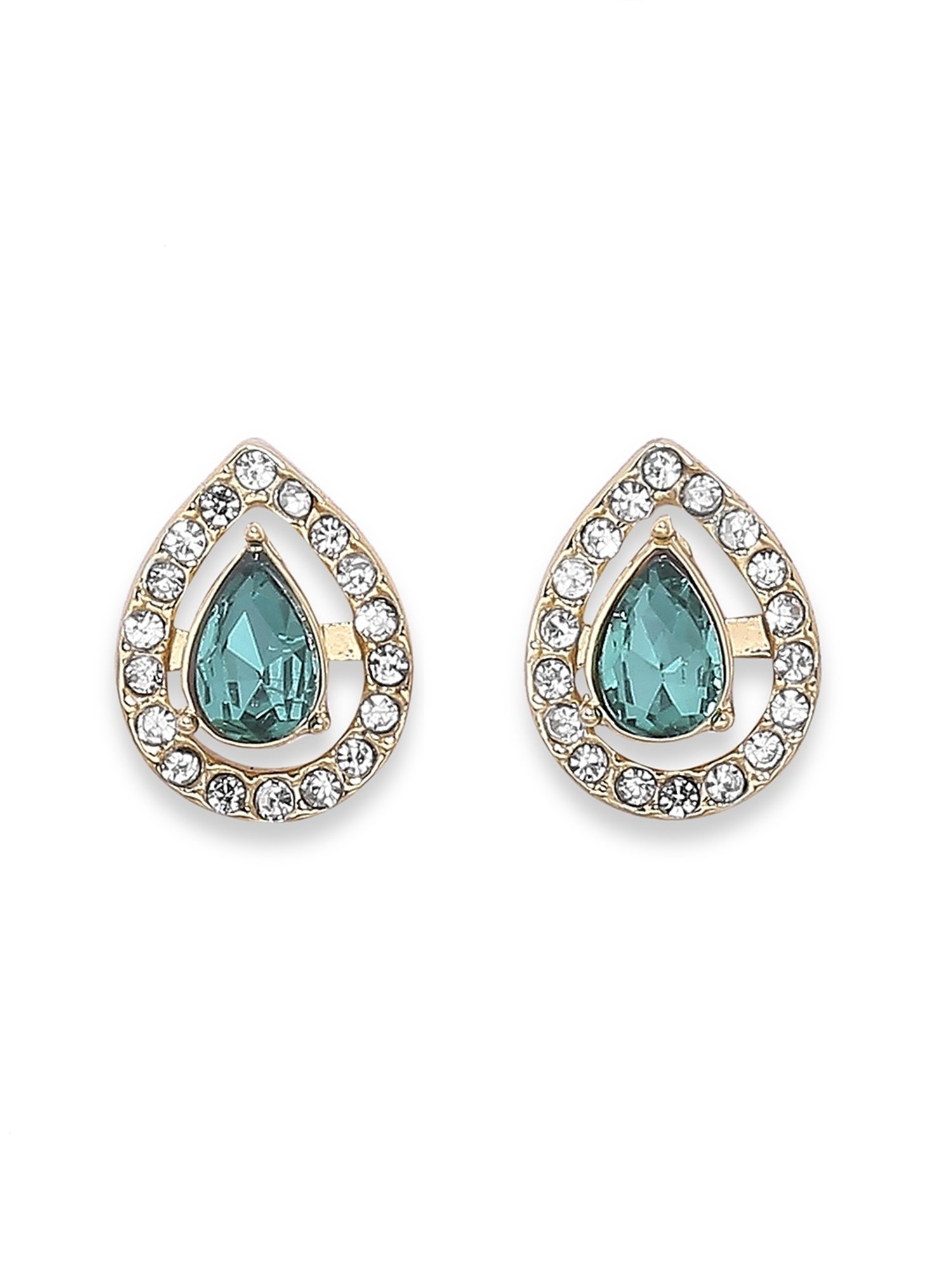 Lilly & Sparkle Gold-Toned Set of 3 Multi-Colored Stone Studded Drop Stud Earrings