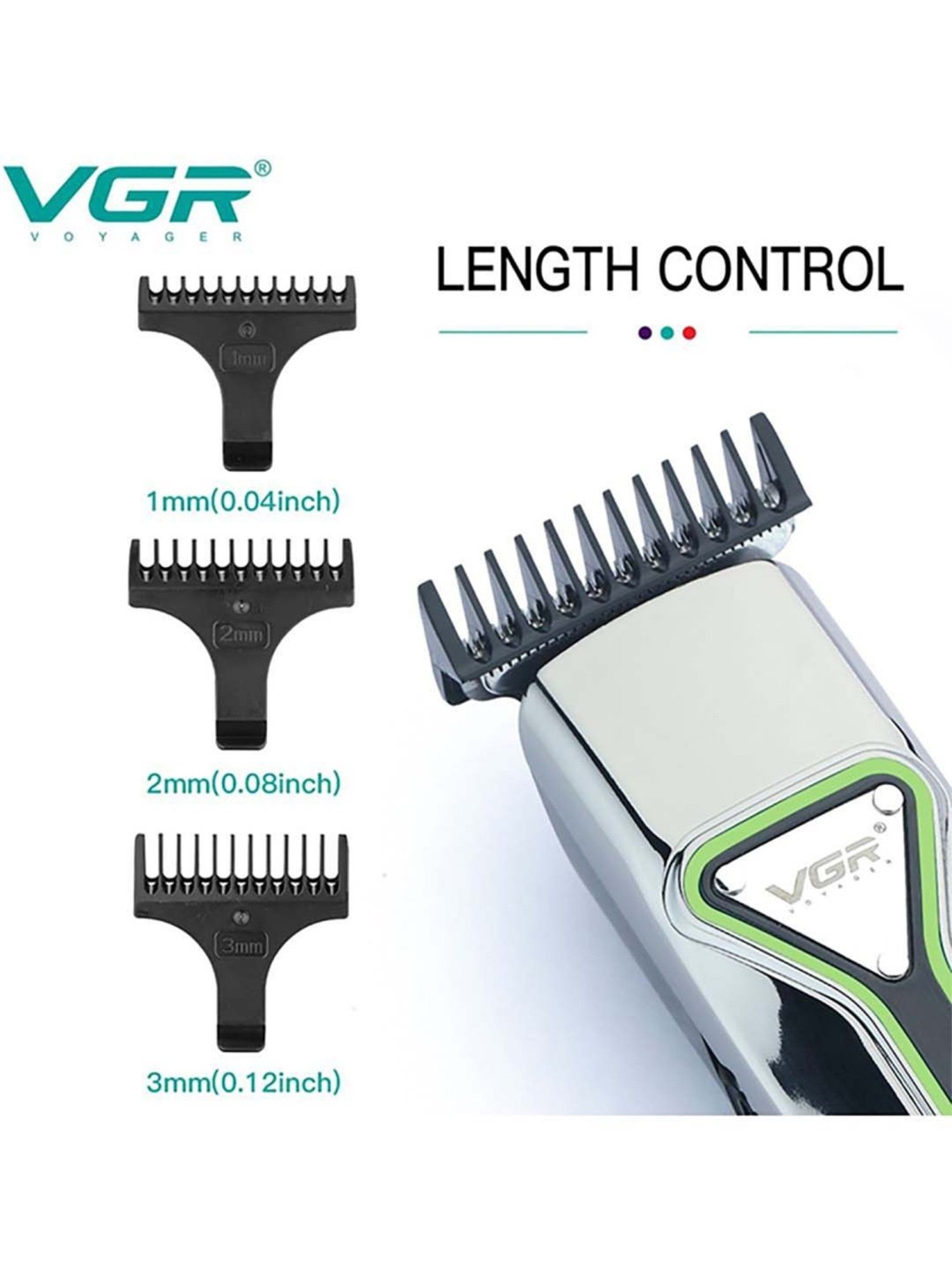 VGR V-008 Professional Cordless Hair Trimmer - 120 min Runtime (Green and Silver)