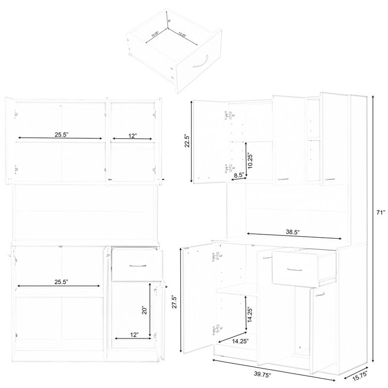 Basicwise Kitchen Pantry Storage Cabinet with Drawer, Doors and Shelves, White
