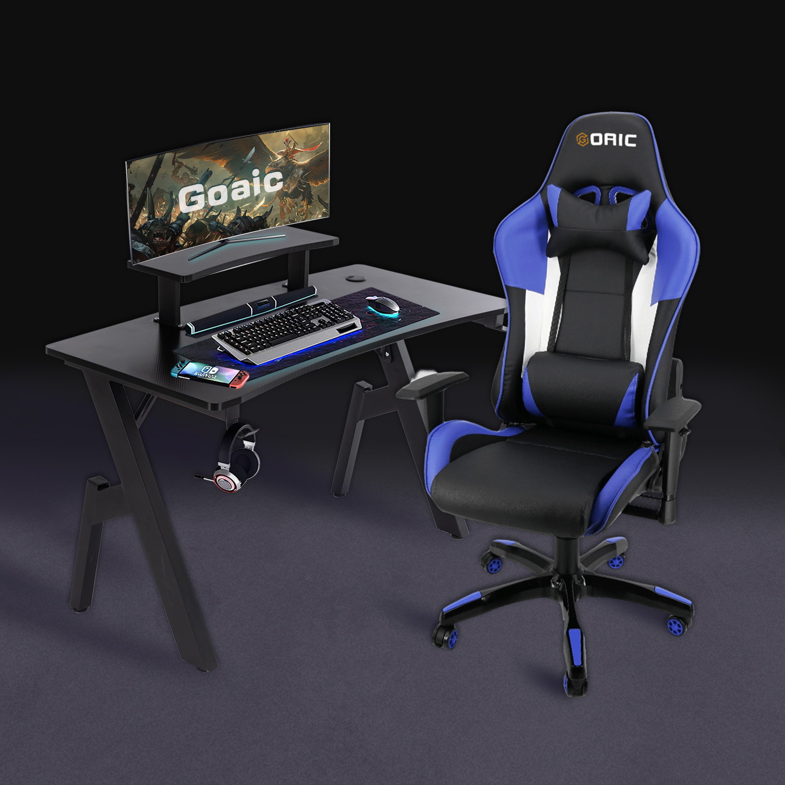 Goaic Gaming Chair Office Desk Chair Ergonomic High Back PC Desk Chair Adjustable 3D Armrests Gamer Chair, Computer Gaming Recliner Chair with Headrest and Lumbar Pillow Support (Black/Bule)