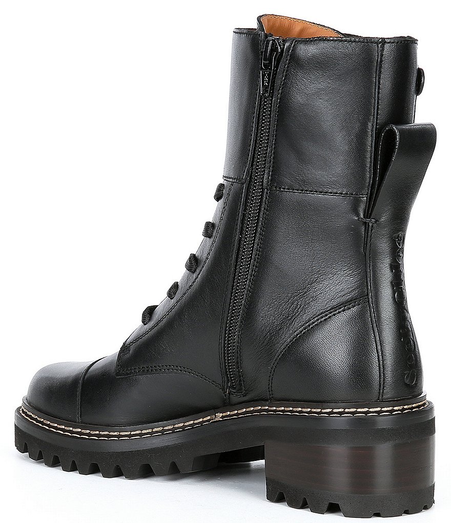 See by Chloe Mallory Military Leather Lug Sole Combat Booties