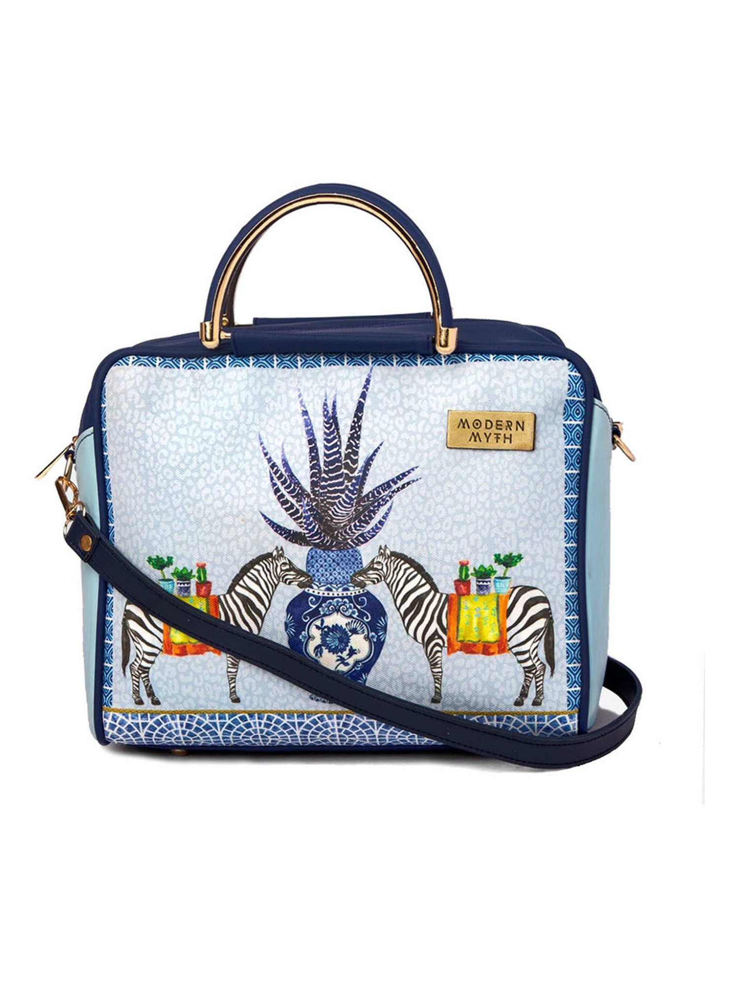 Modern Myth Blue Printed Medium Cross Body Bag