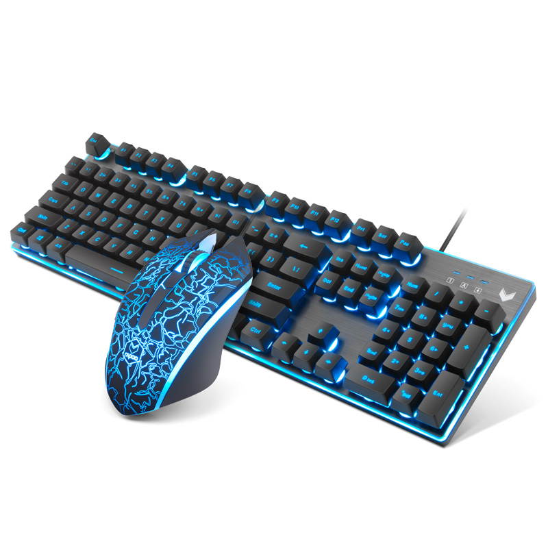 Rapoo V100S, 24 Anti-ghosting Keys, Ergonomic Design,Cool Exterior USB Wired Mechanical Feeling Gaming Keyboard and 6400DPI 6 Programmable Button Mouse  For Office And Game - Single Blue Backlit LED