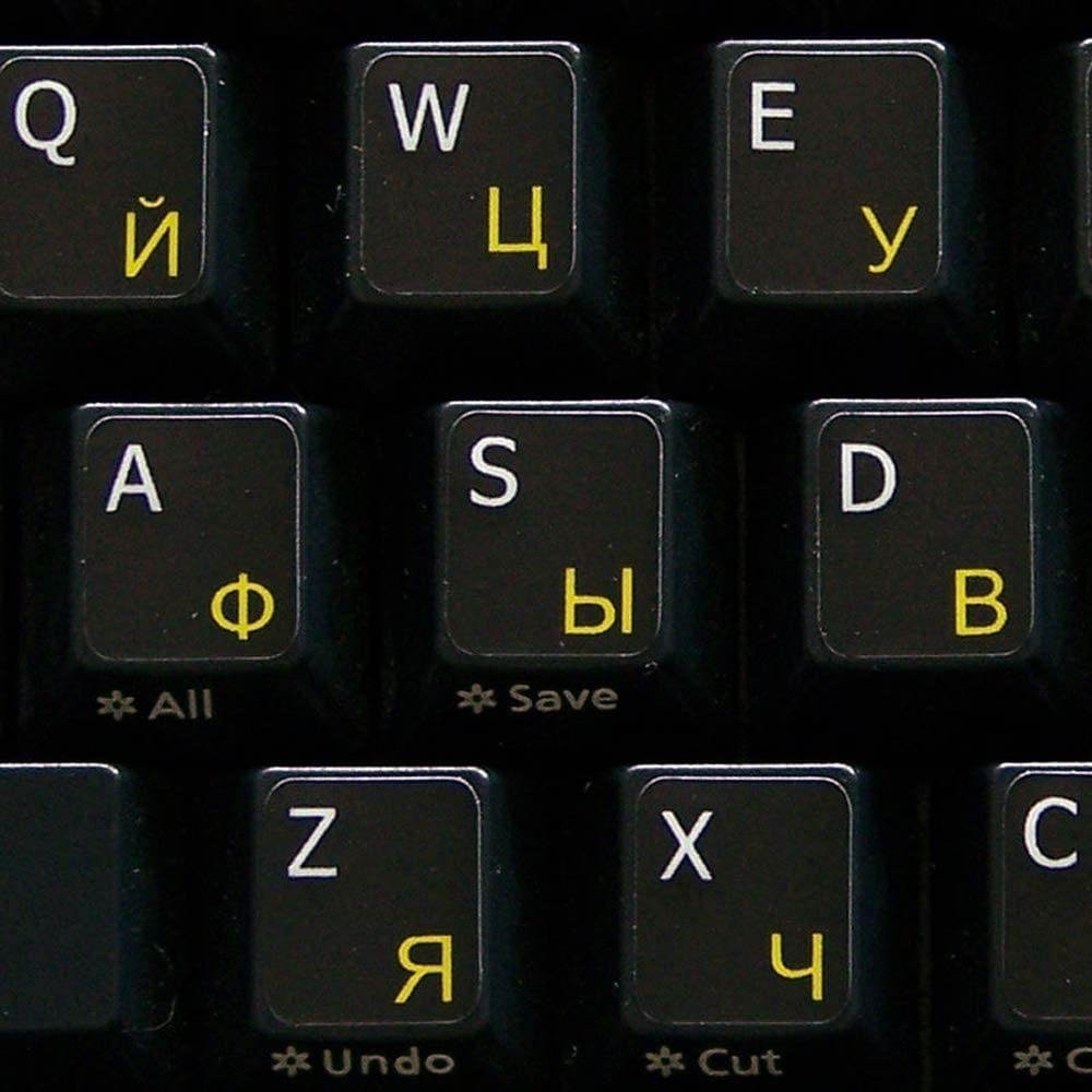 Russian Cyrillic - English Non-Transparent Keyboard Stickers Black Background for Desktop, Laptop and Notebook