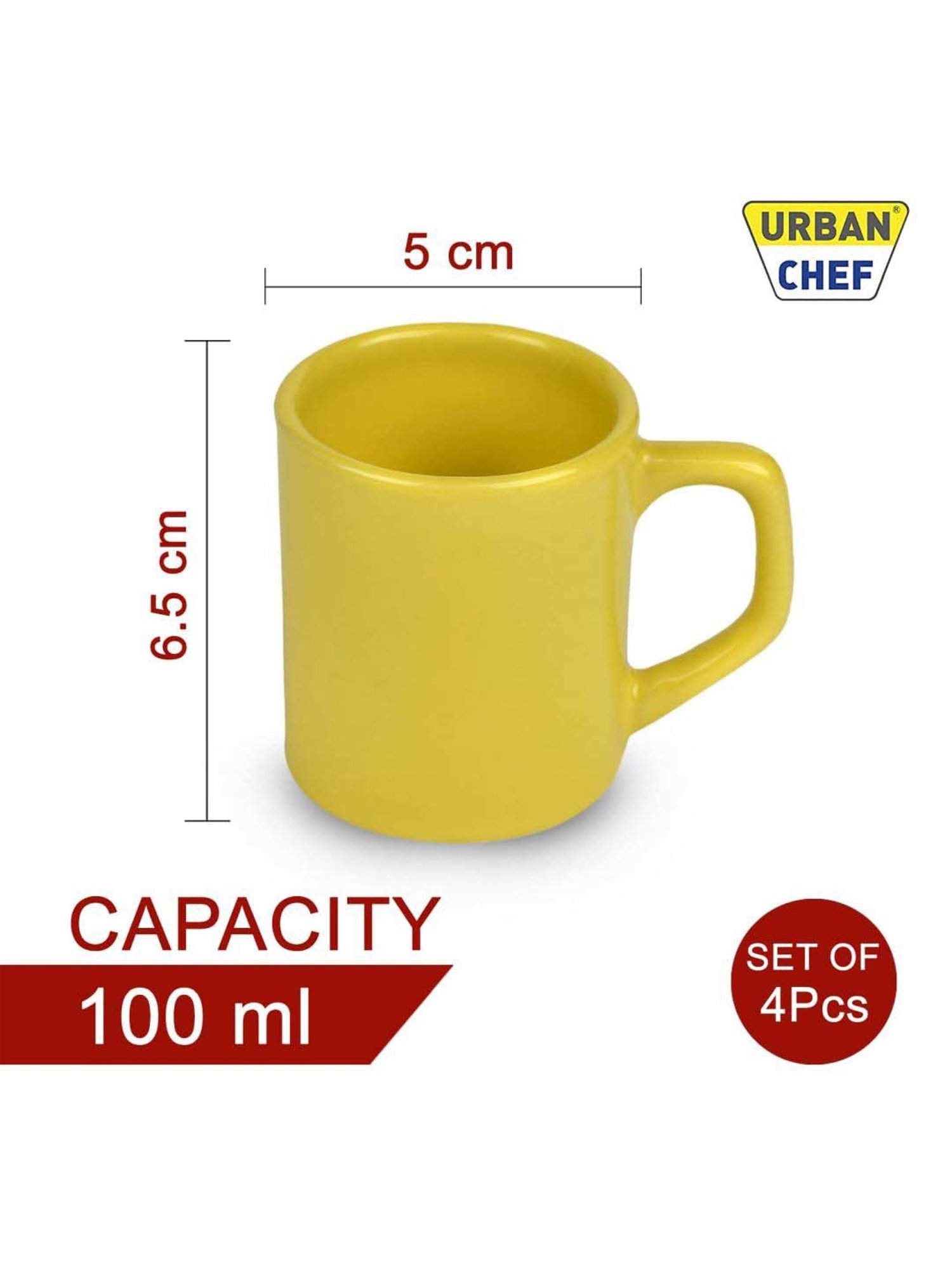 Urban Chef Multicolor Ceramic Droite Handcrafted Microwave Safe Cup - Set of 4