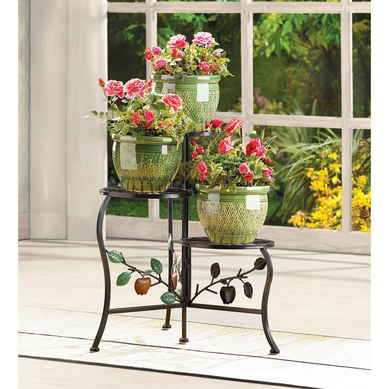 10.1" Indoor/Outdoor Iron Country Apple Plant Stand Black - Zings & Thingz