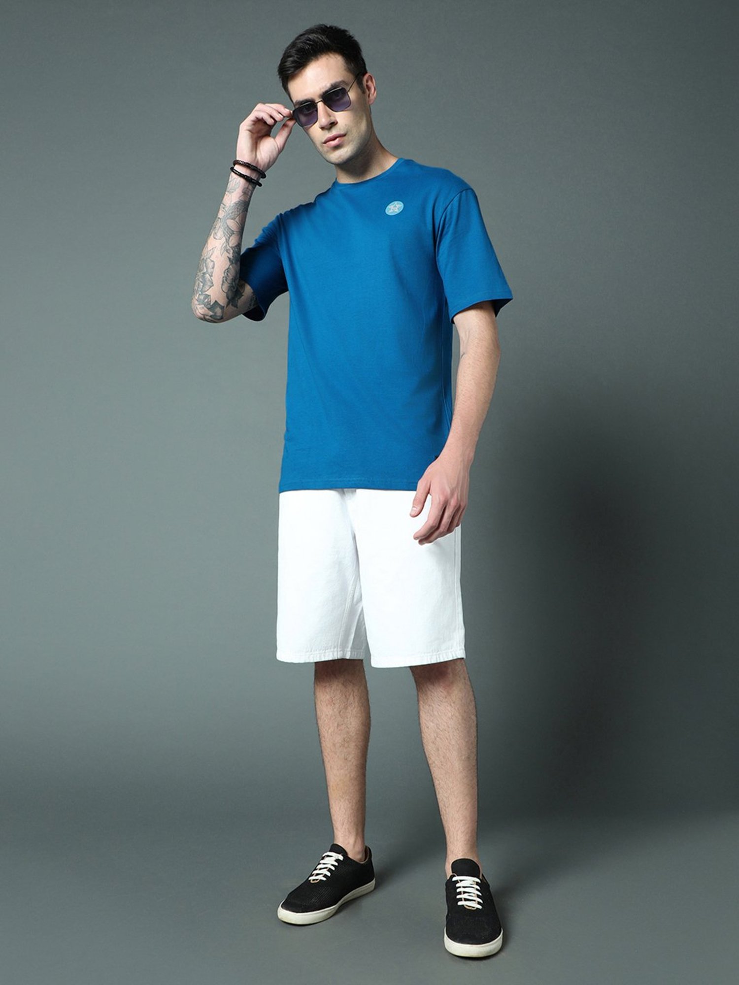 High Star Blue Relaxed Fit Printed Crew T-Shirt
