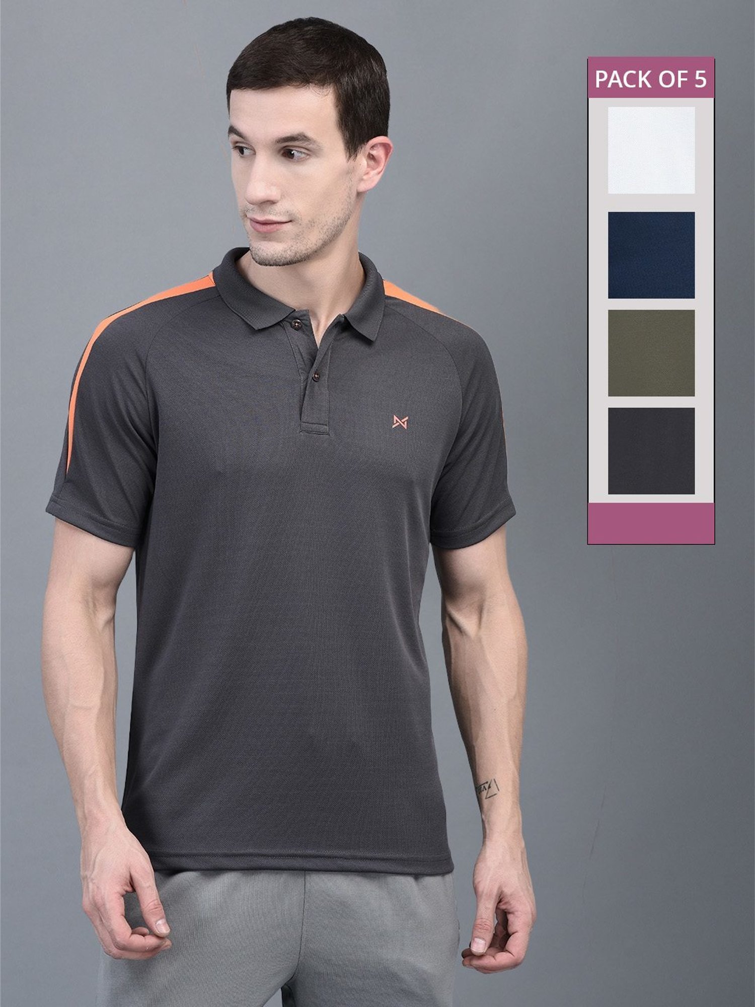 Force NXT Multicolored Regular Fit Sports Polo - Pack Of 5