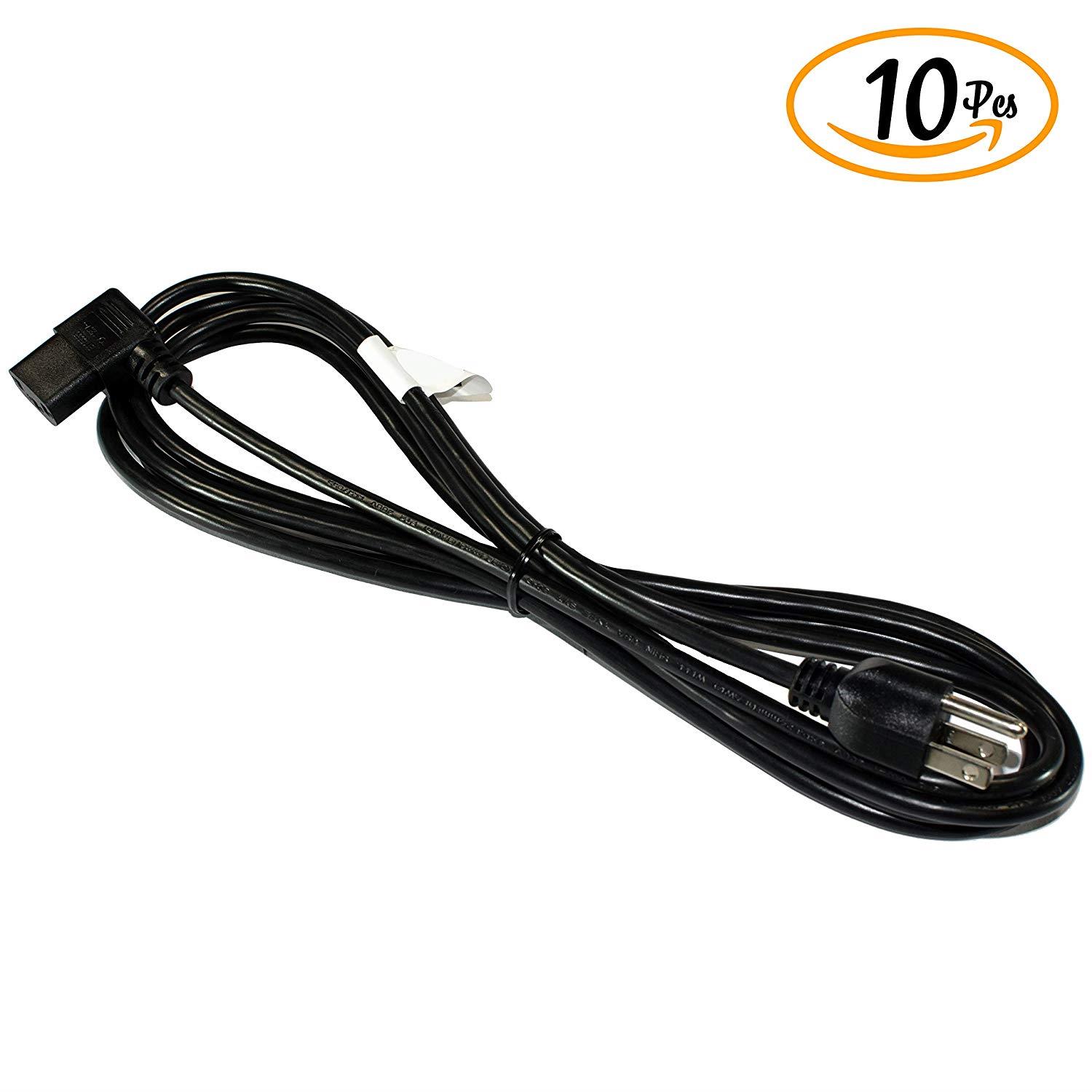 Power Cord - NEMA 5-15P to C13 Right Angle, 18AWG, 10A, 125V, 3-Prong, Black, 10ft (10Pcs)