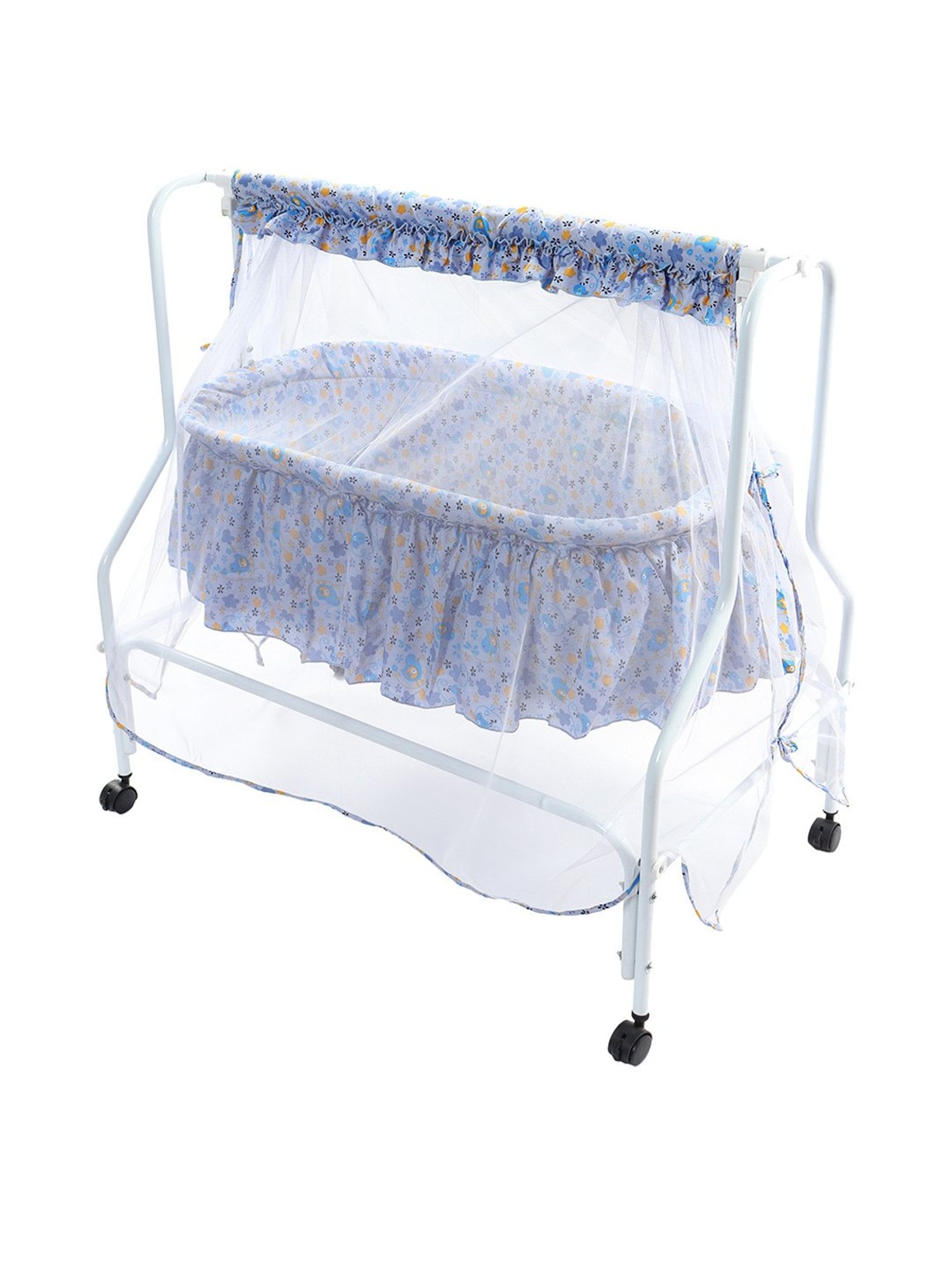 Kiddery Blue Baby Cradle with Mosquito Protection Net (Age 0-8 Months)