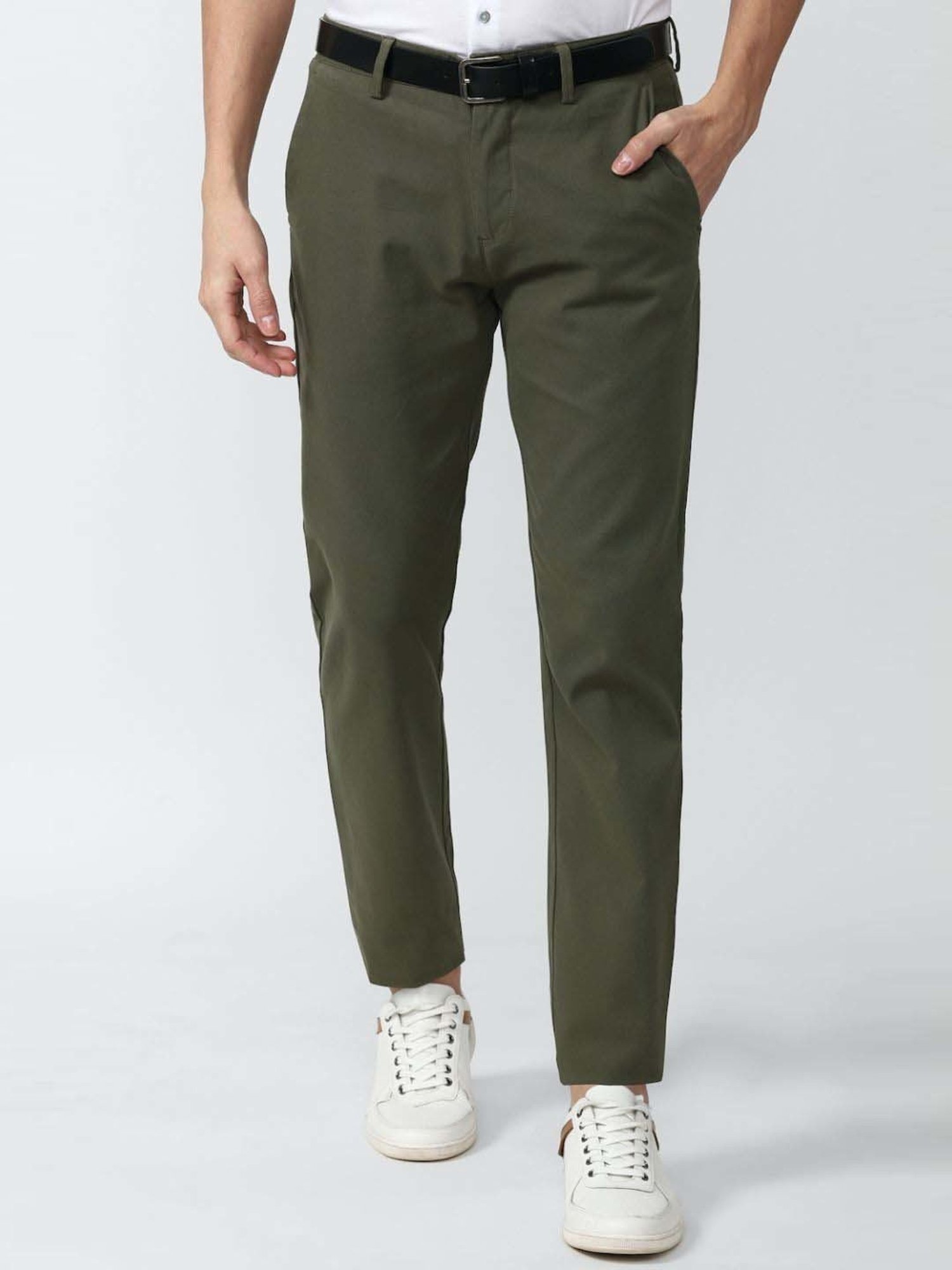 Peter England Casuals Green Super Slim Fit Trousers