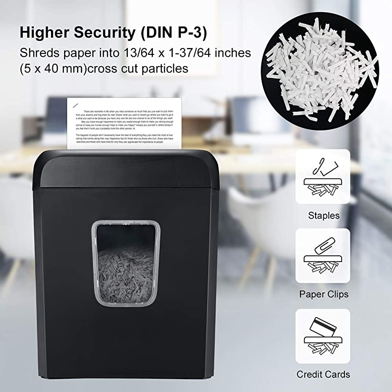 Shredder for Home,  6 Sheet Cross Cut Paper Shredder and Credit Card Small Home Office Use Shredder, Portable Handle Design with 3.4 Gallons Wastebasket (C237-B)