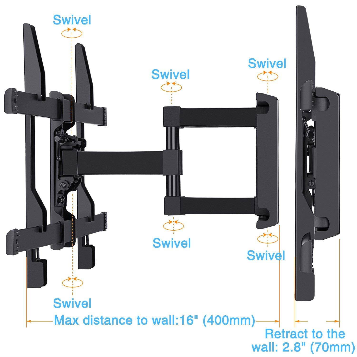 PERLESMITH TV Wall Mount Bracket Full Motion Dual Articulating Arm for Most 37-70 Inch LED, LCD, OLED, Flat Screen,Plasma TVs up to 132lbs VESA 600x400mm with Tilt, Swivel and Rotation