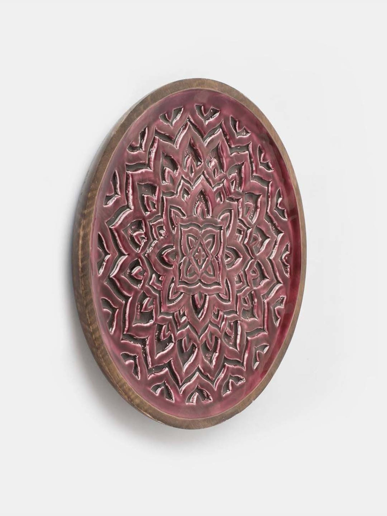 Fabindia Home Gulmohar Maroon Wood Hand Carved Wall Plate