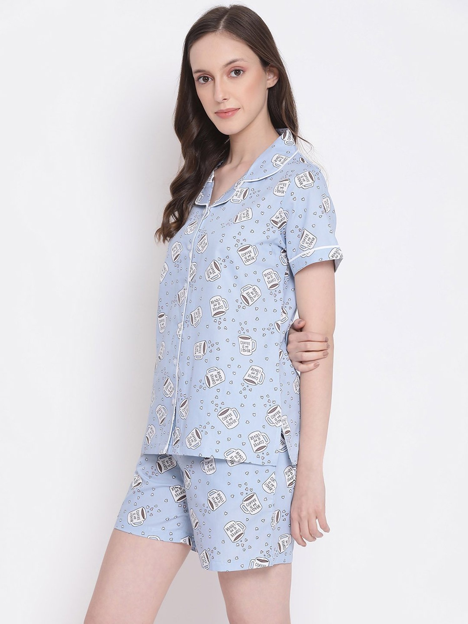 Kanvin Blue Printed Shirt With Shorts