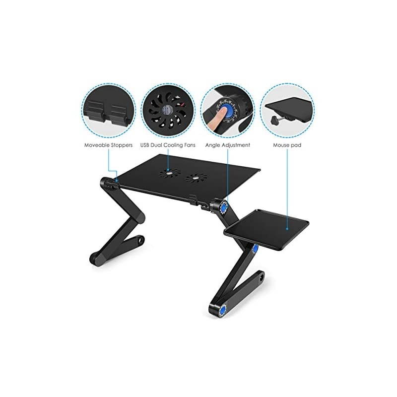 Laptop Bed Table, Portable Laptop Workstation Notebook Stand Reading Holder with 2 CPU Cooling Fans and Mouse Pad in Bed Couch Sofa Office