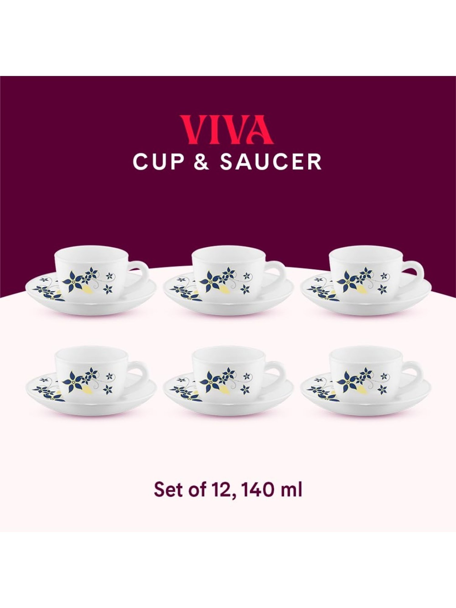 Larah by Borosil Multicolor Ceramic Opalware Cup and Saucer Set of 12 140ml