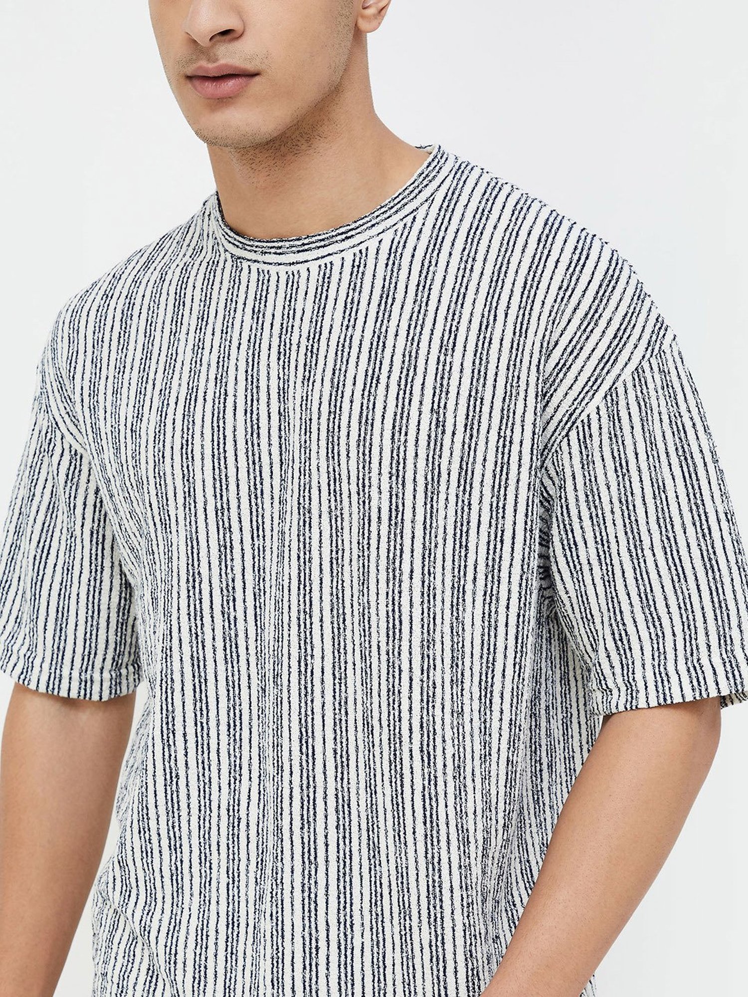 Forca by Lifestyle White Regular Fit Striped Crew T-Shirt