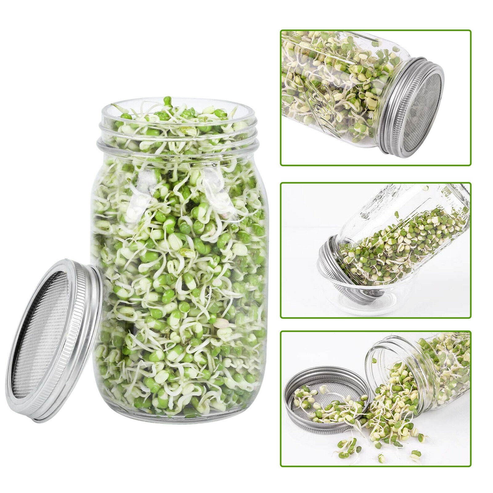 4x Sprouting Lid Mason Jar Screen Strainer Filter Cover Steel Wide/Regular Mouth