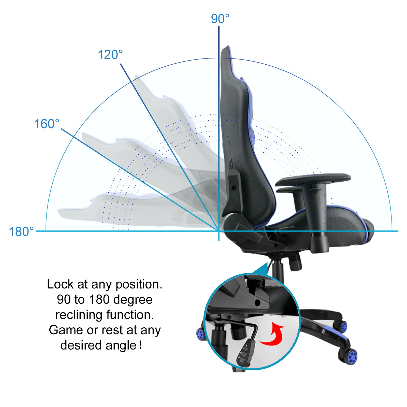 Goaic Gaming Chair Office Desk Chair Ergonomic High Back PC Desk Chair Adjustable 3D Armrests Gamer Chair, Computer Gaming Recliner Chair with Headrest and Lumbar Pillow Support (Black/Bule)