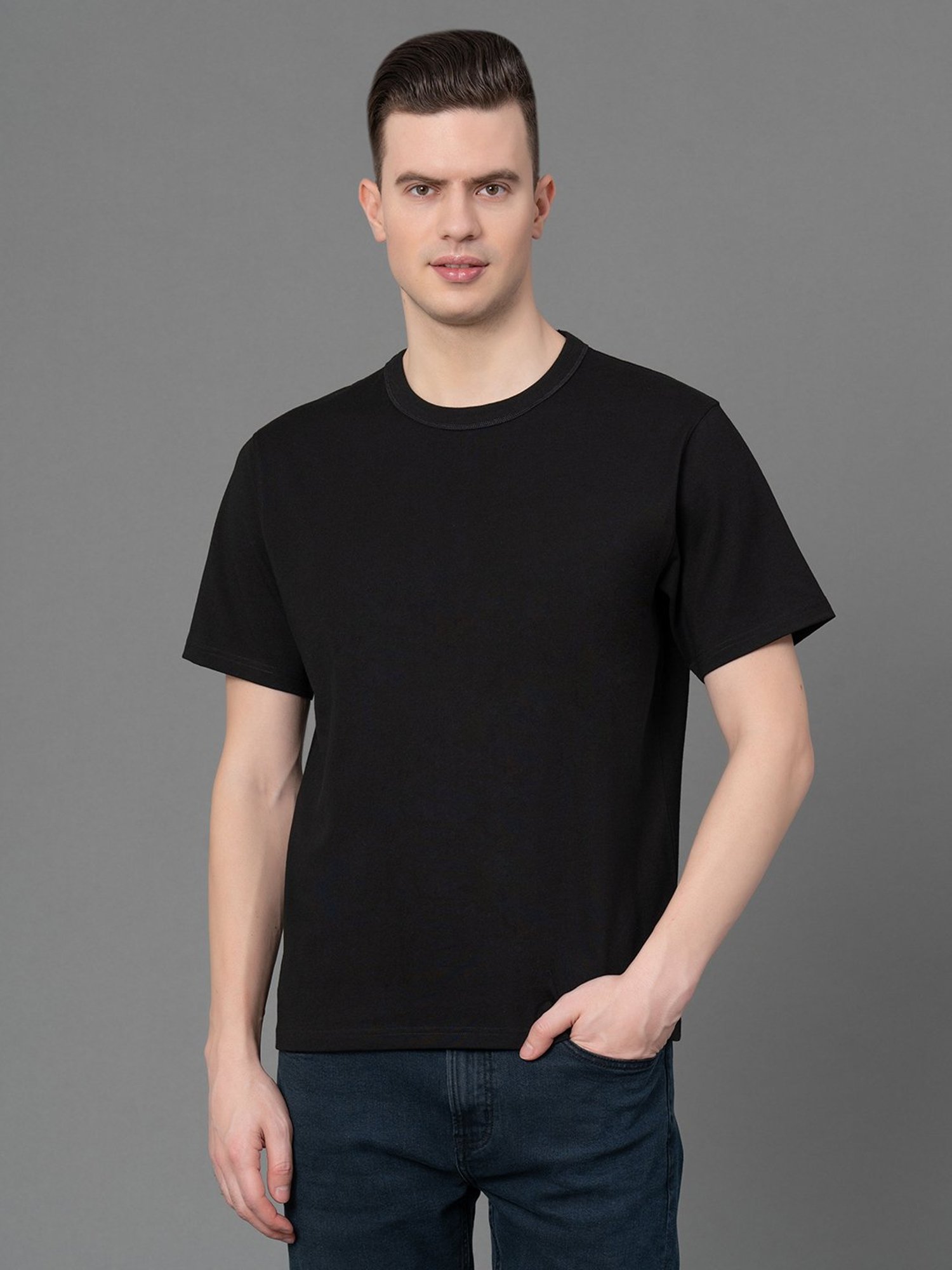 Red Tape Black Regular Fit Cotton Crew T-Shirt