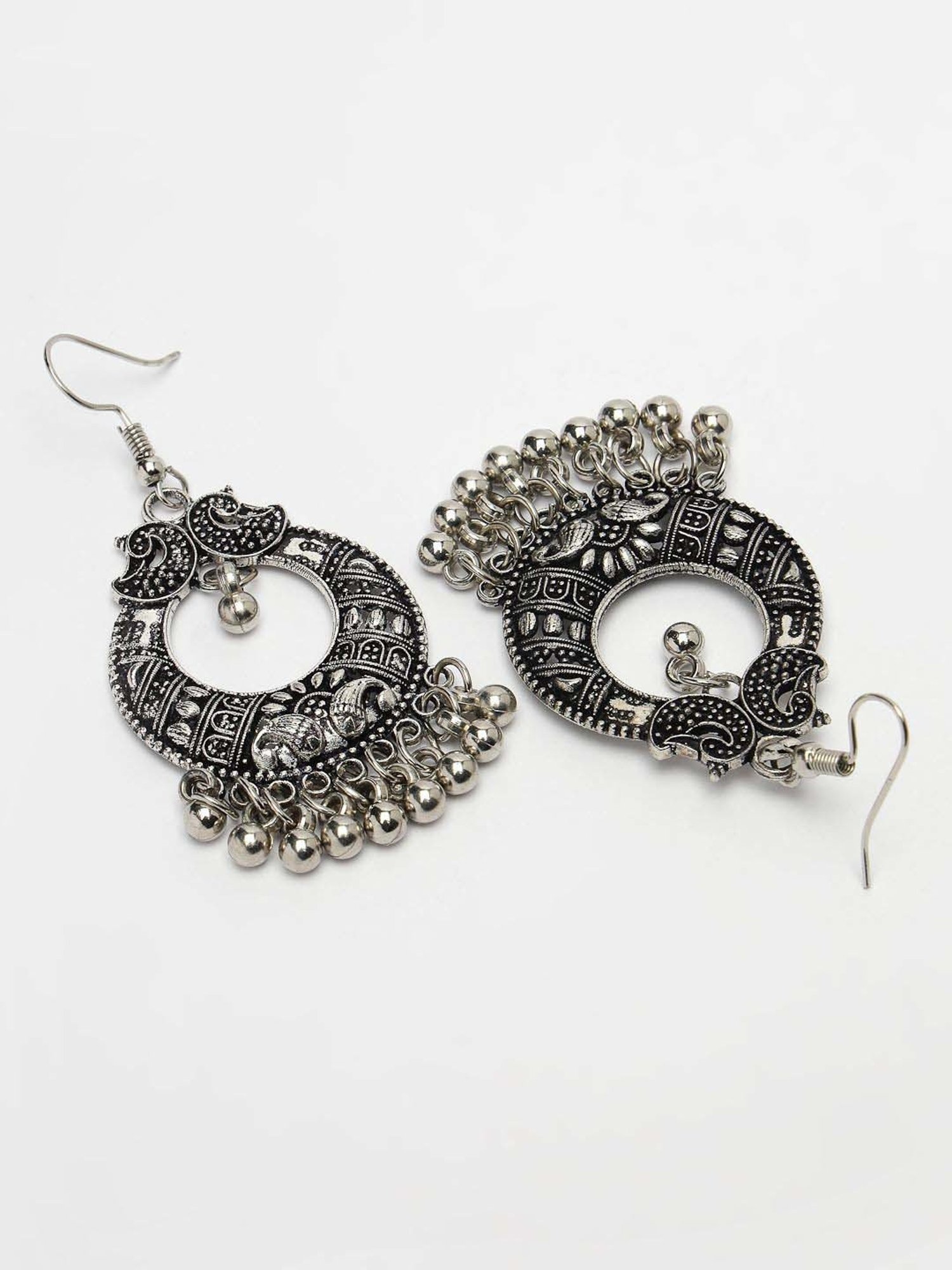 NVR Silver-Plated German Silver Oxidized Chand Bali Earrings for Women