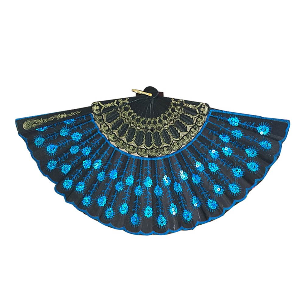 Fashionable Sequins Peacock Fan Handmade Dance Hand Fans for Performance Stage Show (Sky Blue)