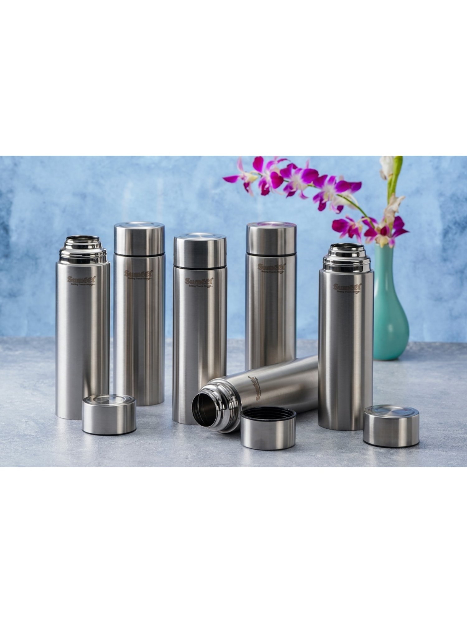 Sumeet H2O-Aqua Stainless Steel Leak Proof  Water Bottle  |1 Litre |Pack of 6| Silver