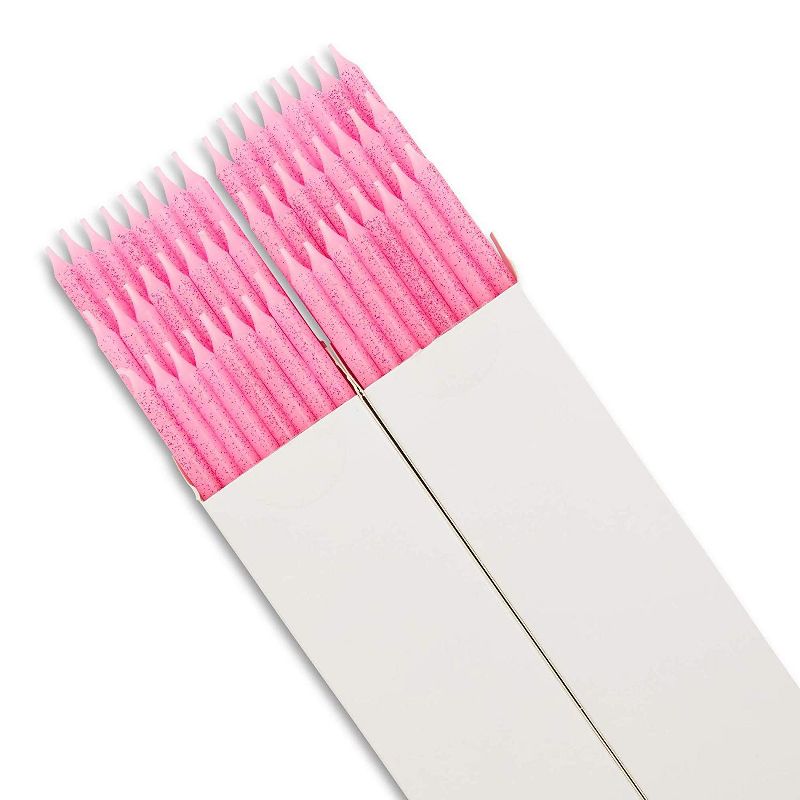 Blue Panda 48-Pack Pink Glitter Confetti Long Thin Birthday Cake Candles 5-Inch with Holders