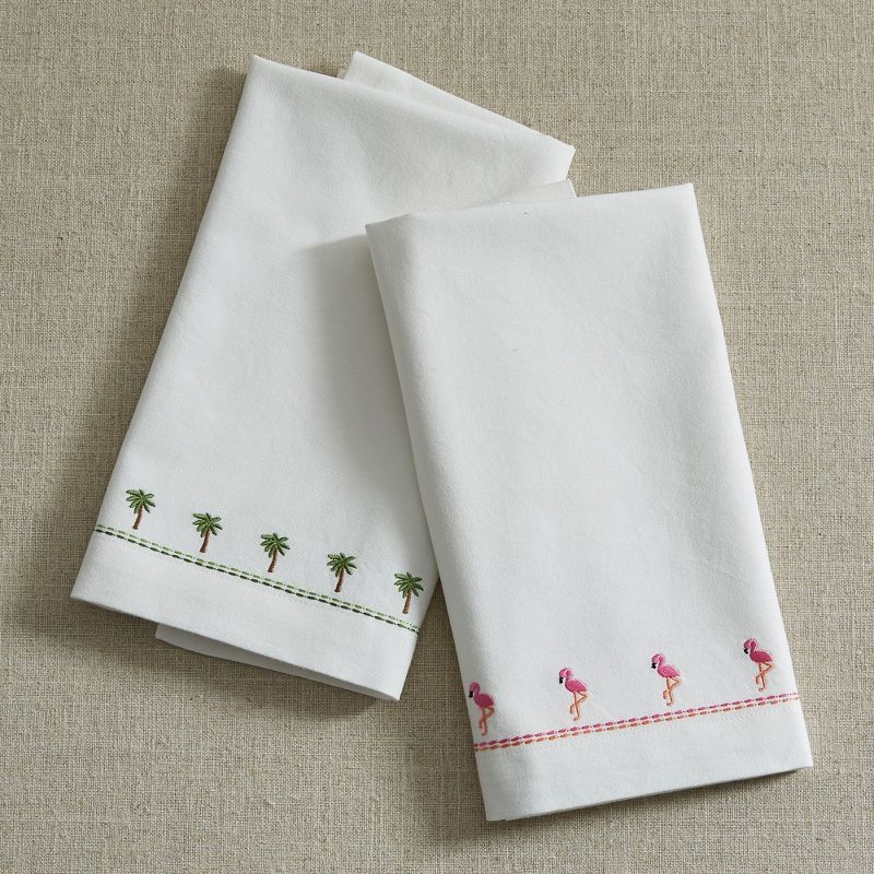 Split P Small Flamingo Embroidered Napkin Set - White