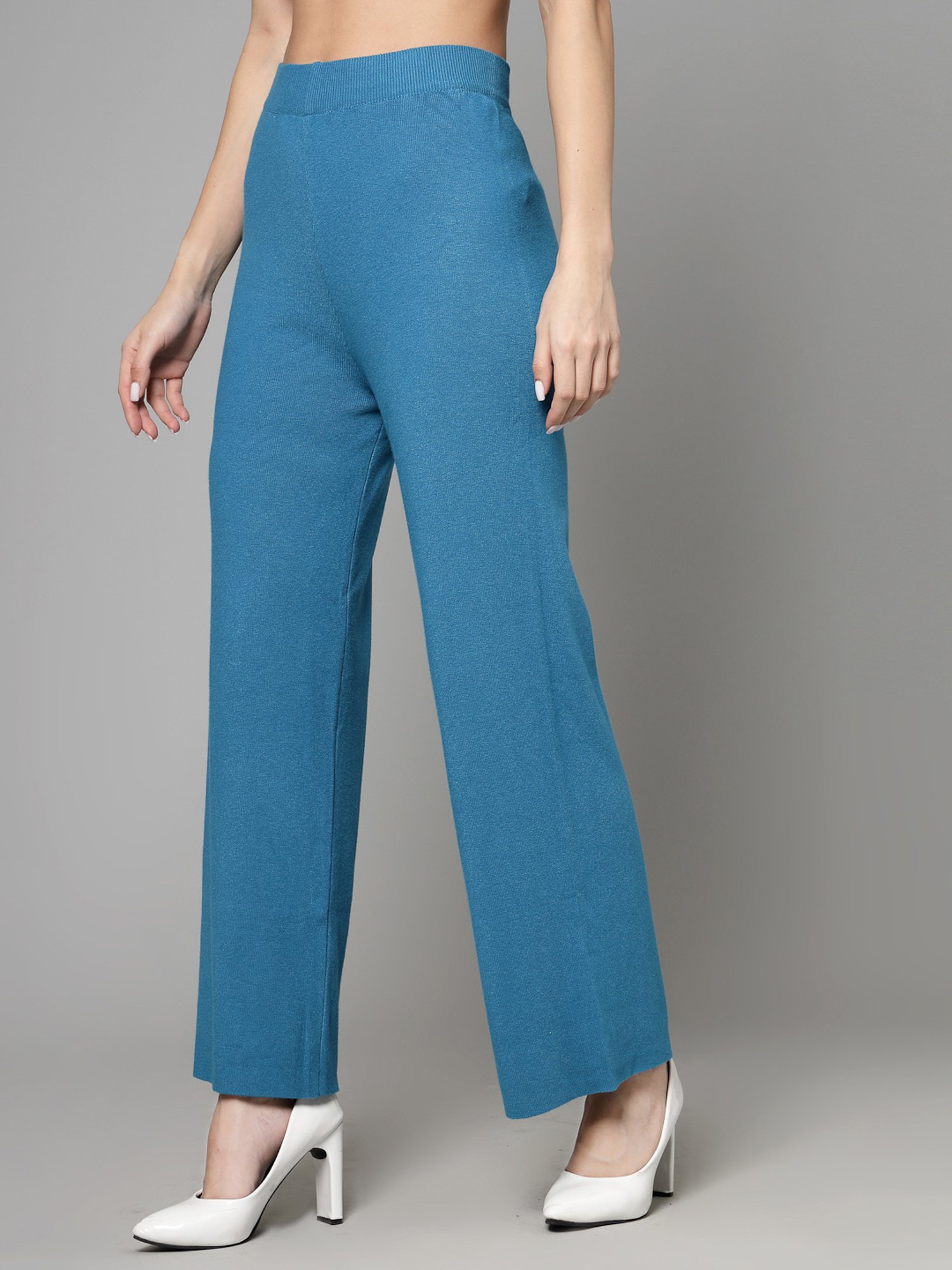Mafadeny Teal Regular Fit Mid Rise Palazzos