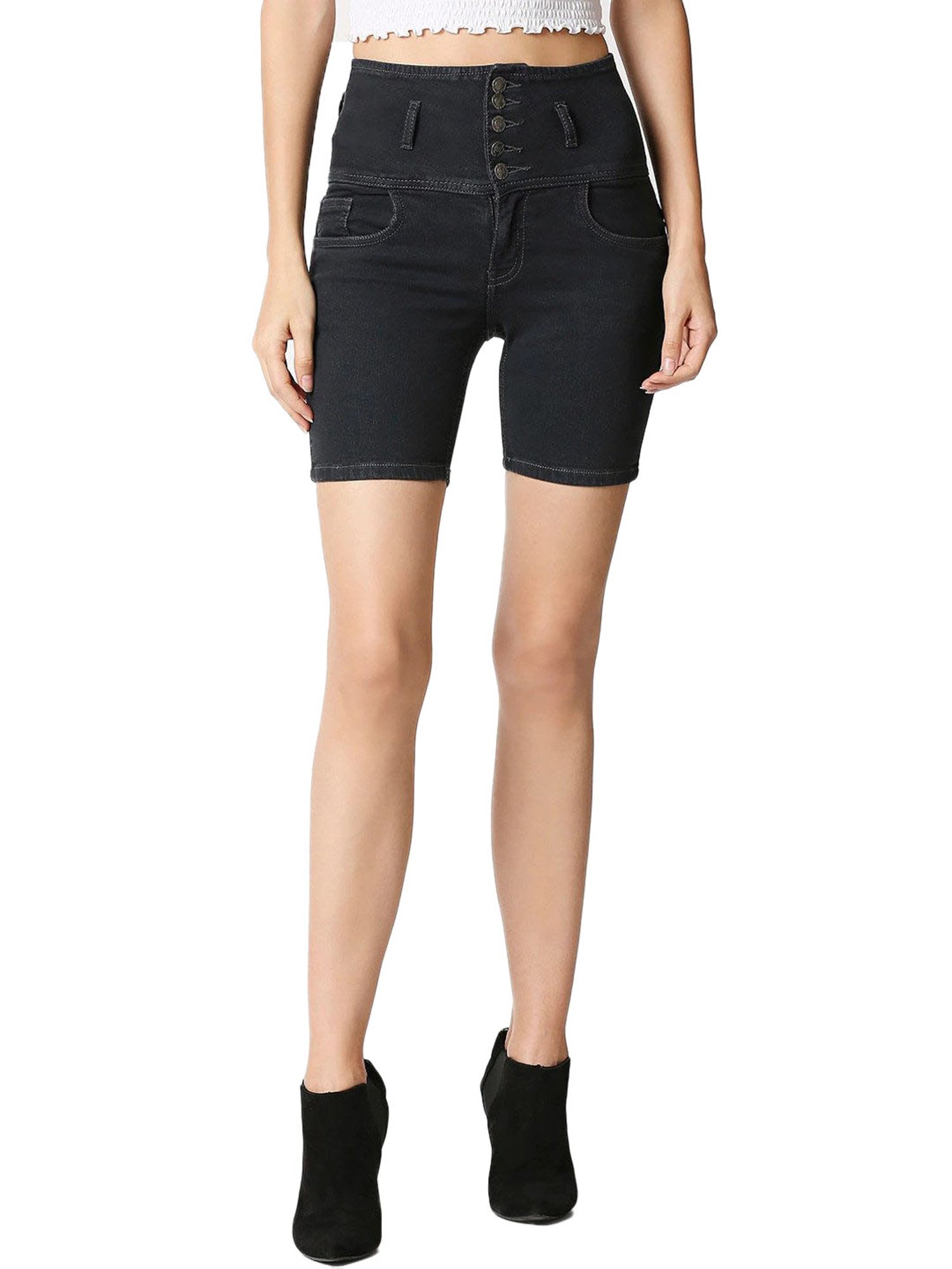 High Star Grey High Rise Denim Shorts