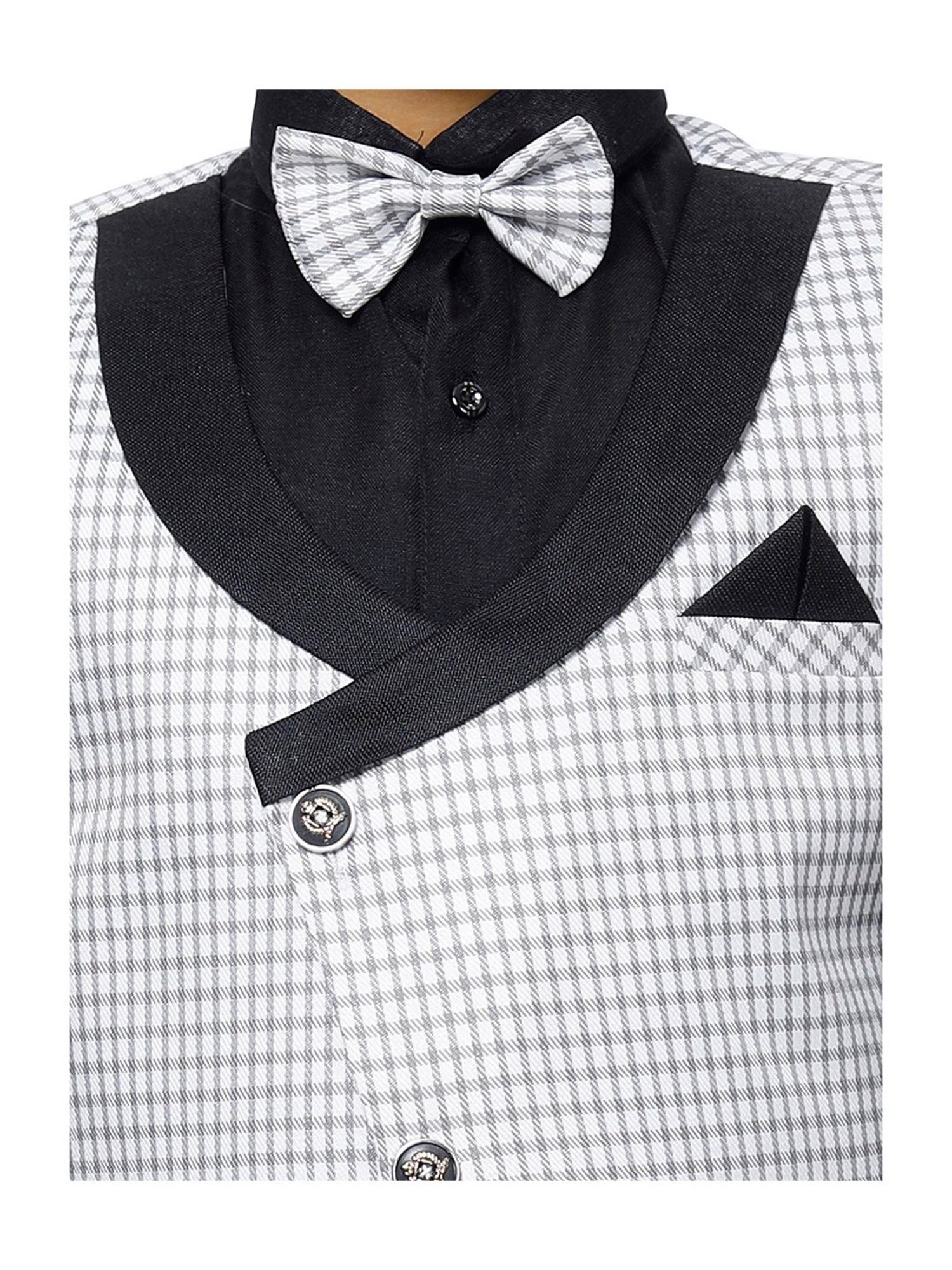 Pro-Ethic Style Developer Kids Grey & Black Checks Full Sleeves Shirt, Waistcoat, Pants with Bow