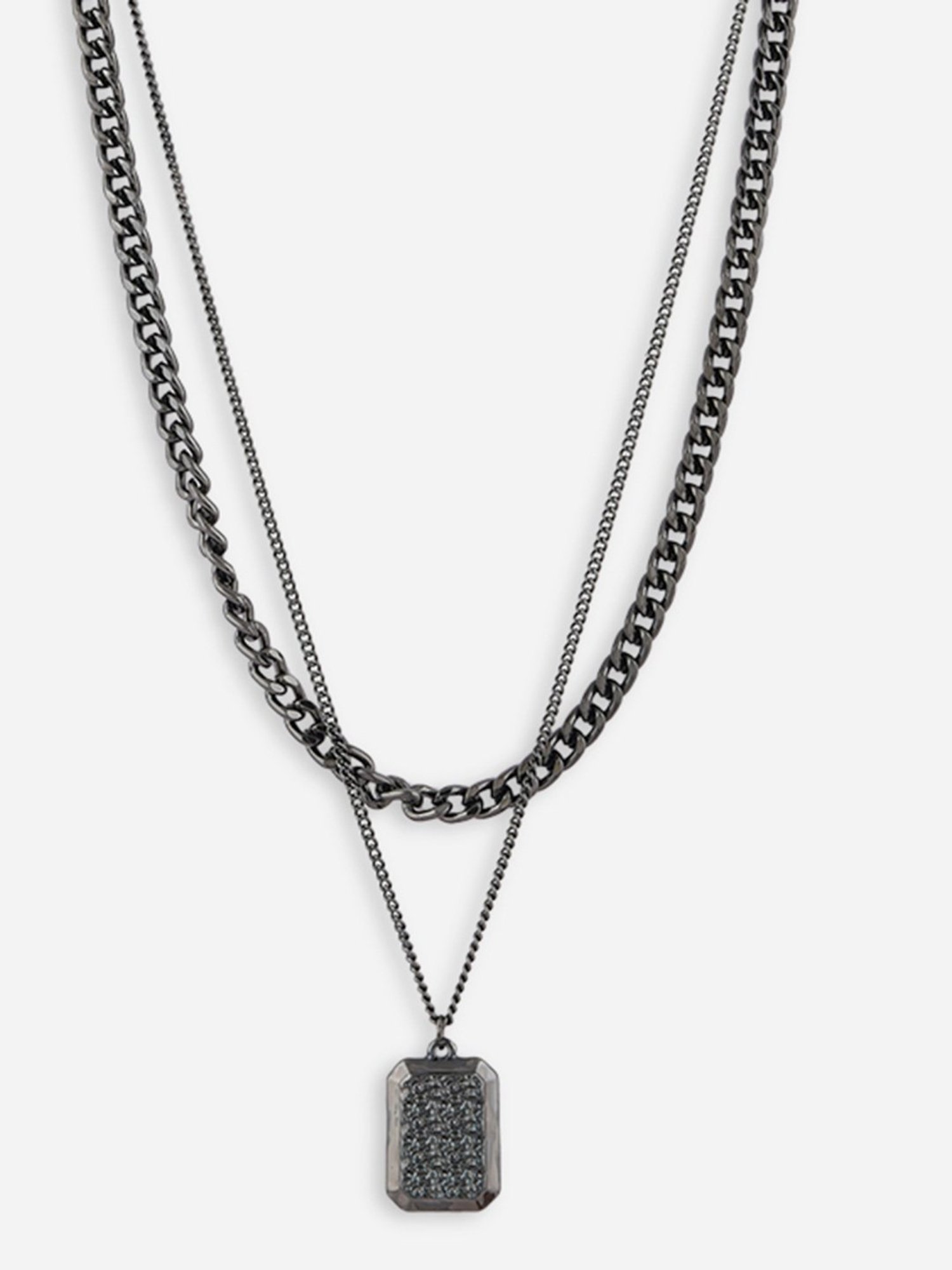 The Bro Code Metal Geometric Fusion Black Necklace for Men - Set of 2