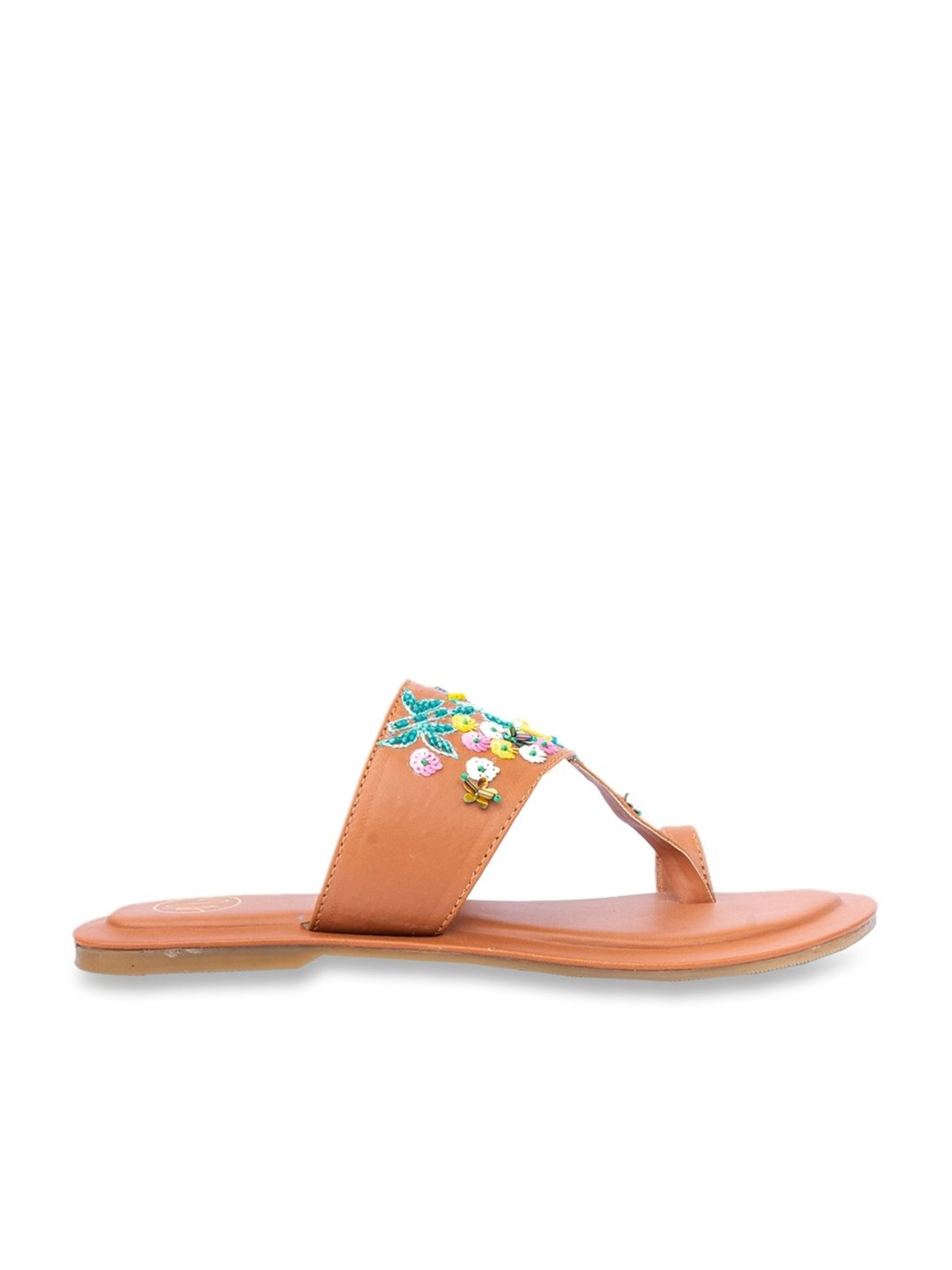 NR by Nidhi Rathi Women's Tan Toe Ring Sandals