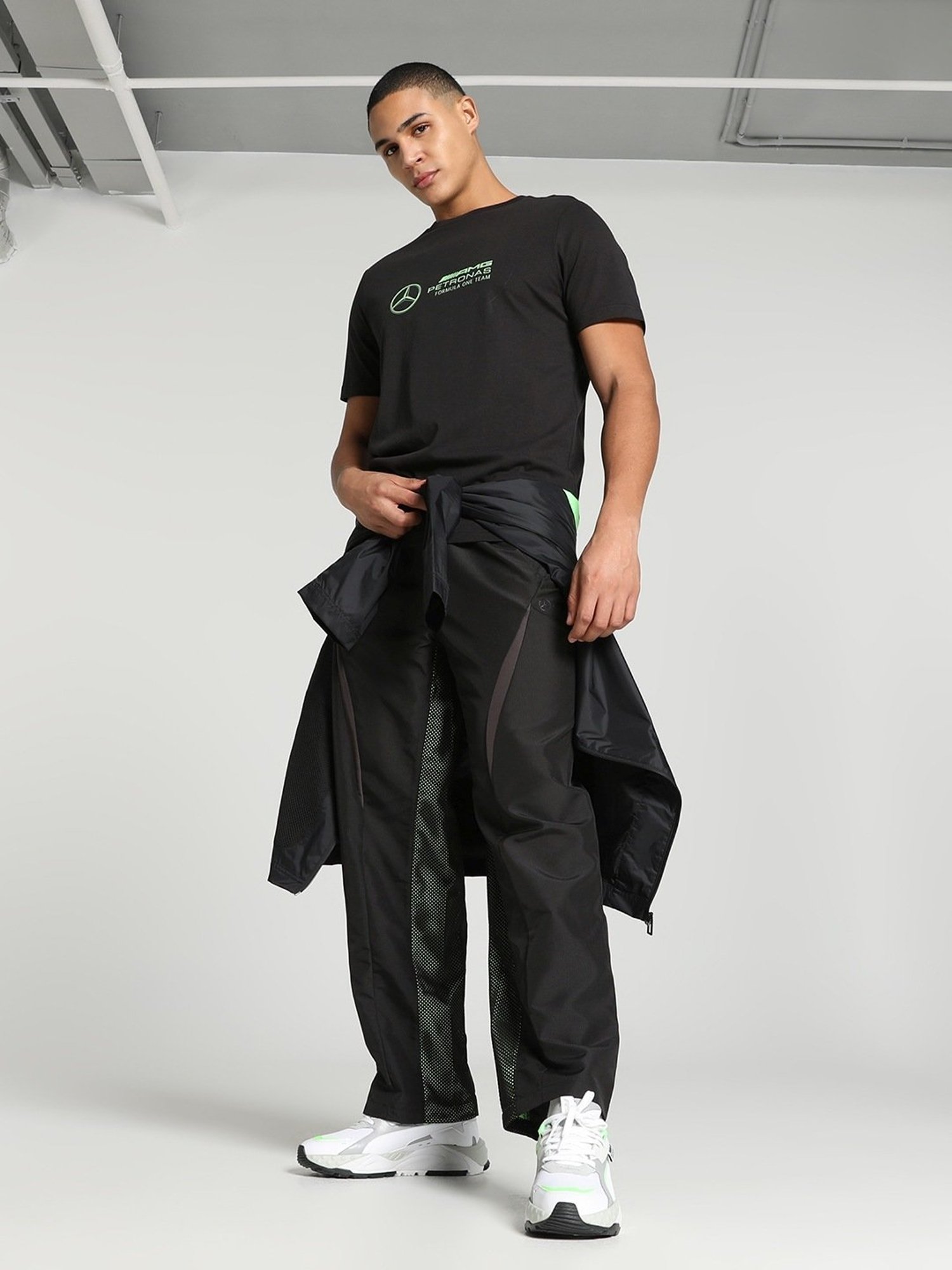 Puma Mercedes-AMG Petronas Motorsport Black Cotton Regular Fit Printed Sports T-Shirt