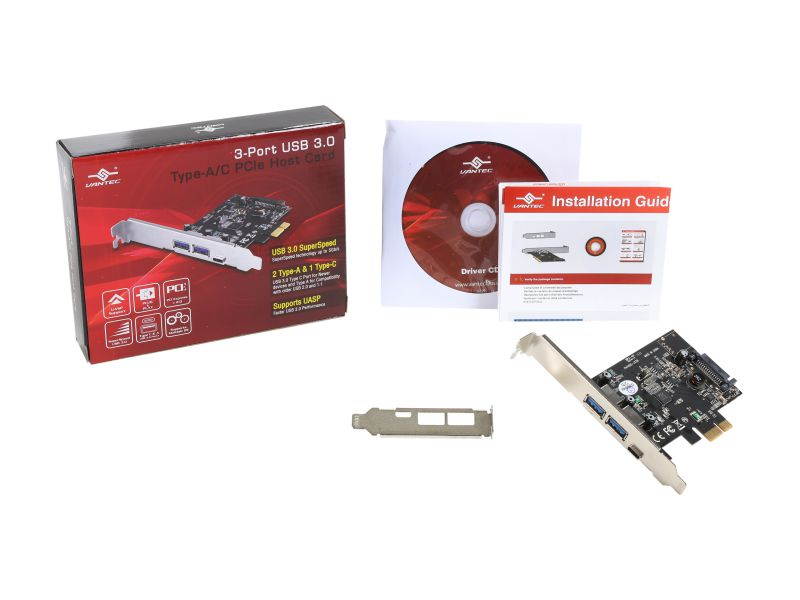 VANTEC 3-Port USB 3.0 Type A/C PCIe Host Card Model UGT-PC331AC