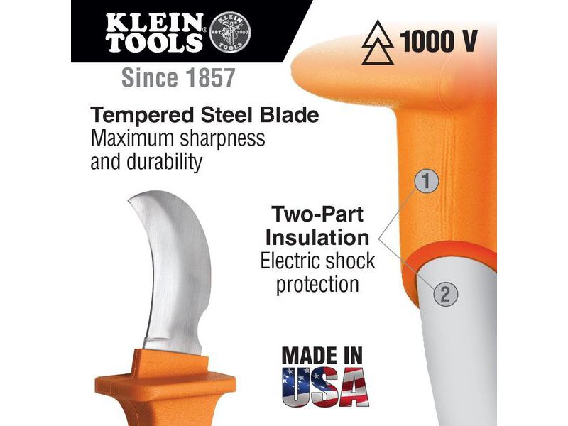 KLEIN TOOLS 1571INS Skinning Knife, High-Dielectric Plastic, 8 3/4 in L.