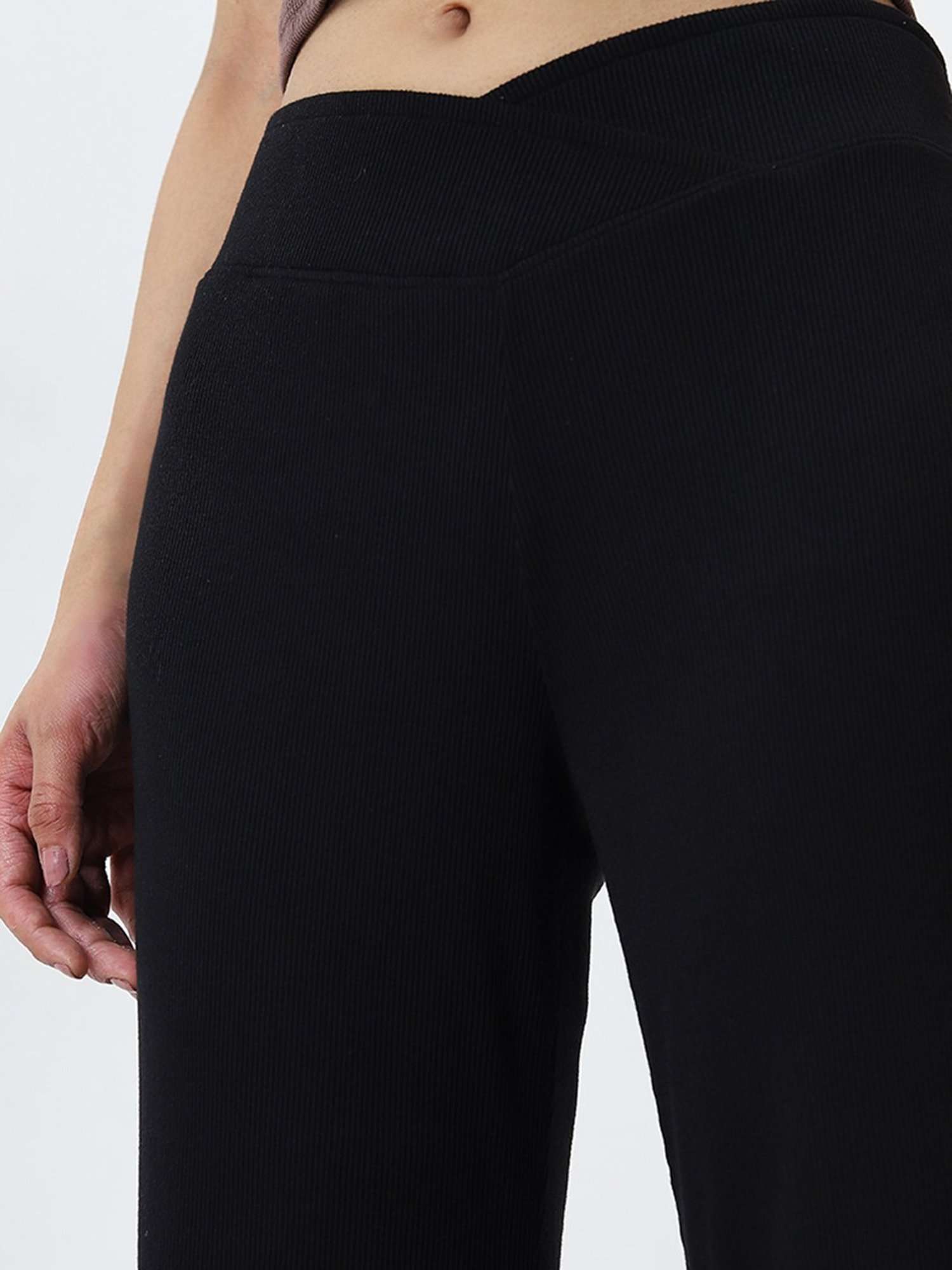 Superstar by Westside Black Ribbed Criss-Cross Waist High-Rise Pants