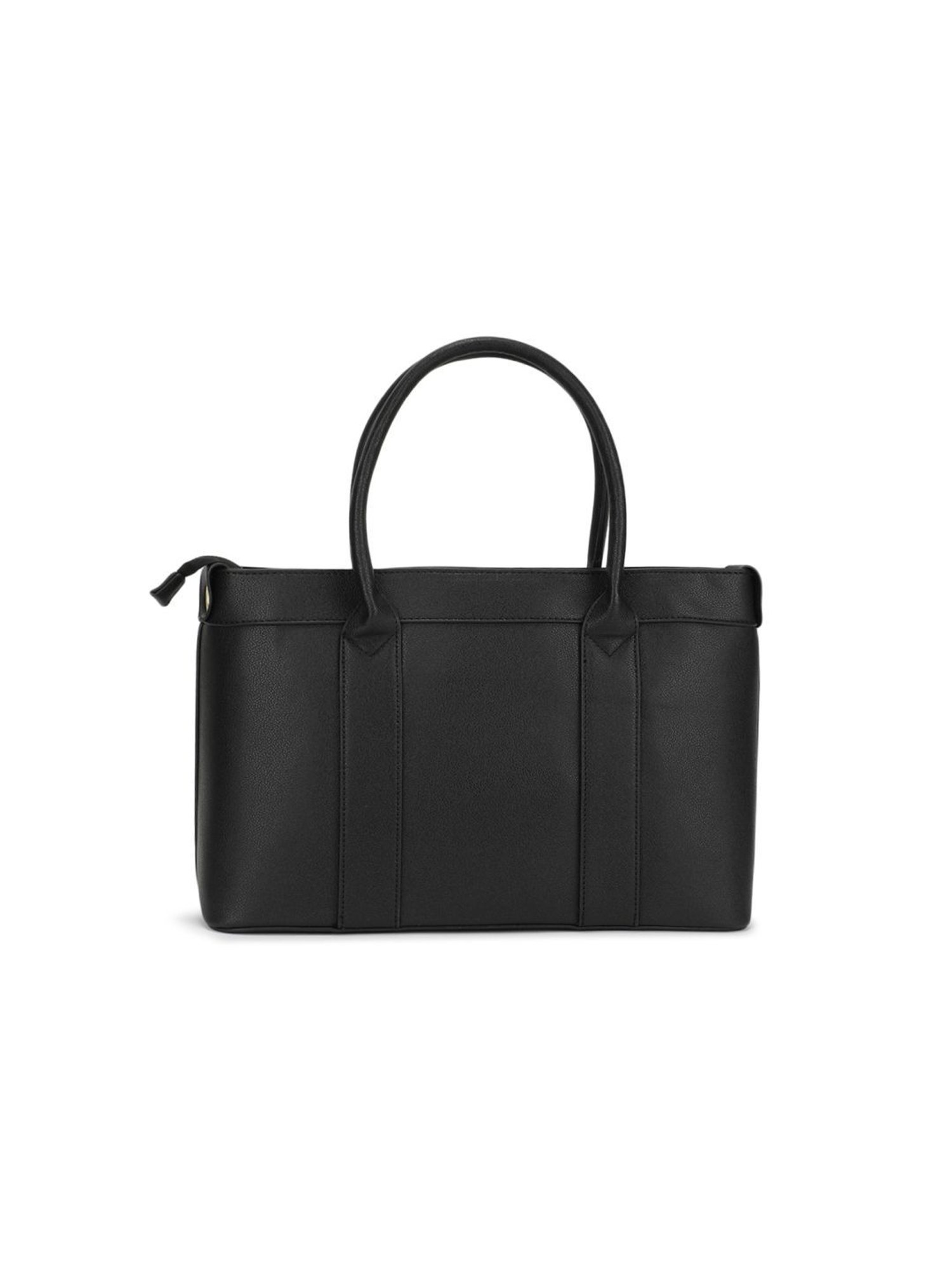 Tyra Lina Black Solid Faux Leather Tote Handbag