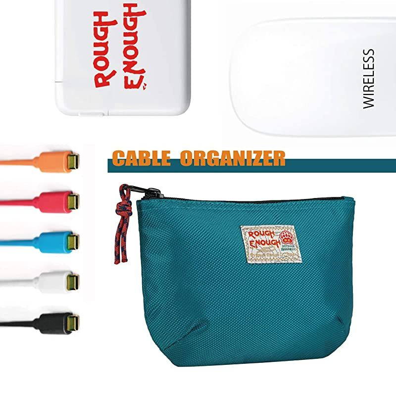 Enough Small Travel Power Bank USB Charger Cable Case Organizer Bag Pouch with Zipper for Mac Electronics Tech Accessories Magic Mouse Toiletry Storage Shaving Kit for Men Women School Boy Girl