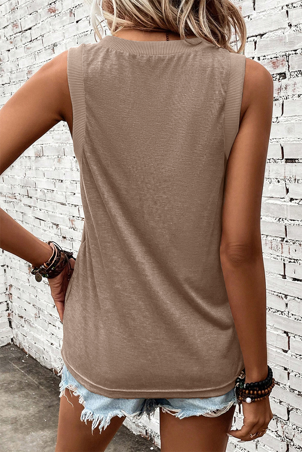 Pink Casual Solid Color Crew Neck Tank Top