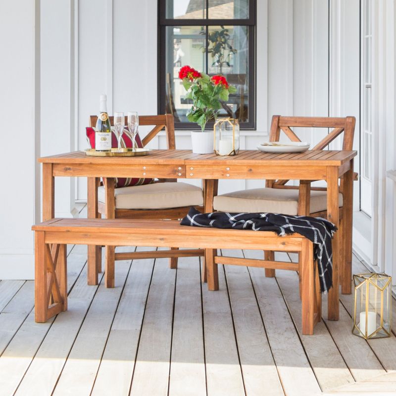 4pc Acacia Wood Simple Patio Dining Set with X-Shaped Back Brown - Saracina Home