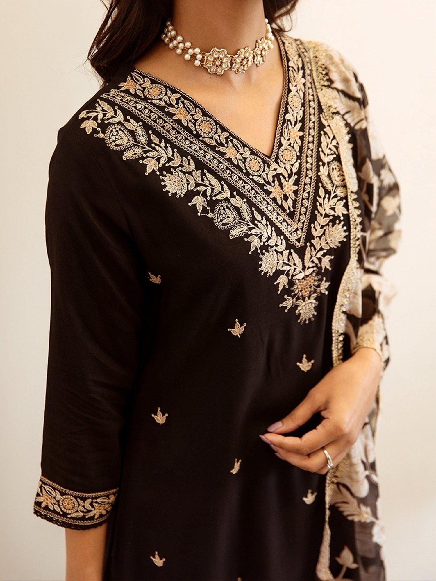 Indo Era Black Embroidered Kurta Salwar Set With Dupatta