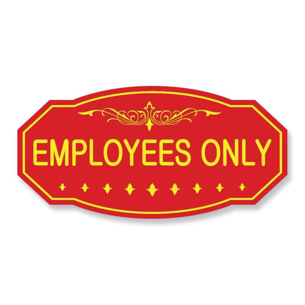 EMPLOYEES ONLY Victorian Door/Wall Sign (Red/Yellow) - Medium 4" x 8"
