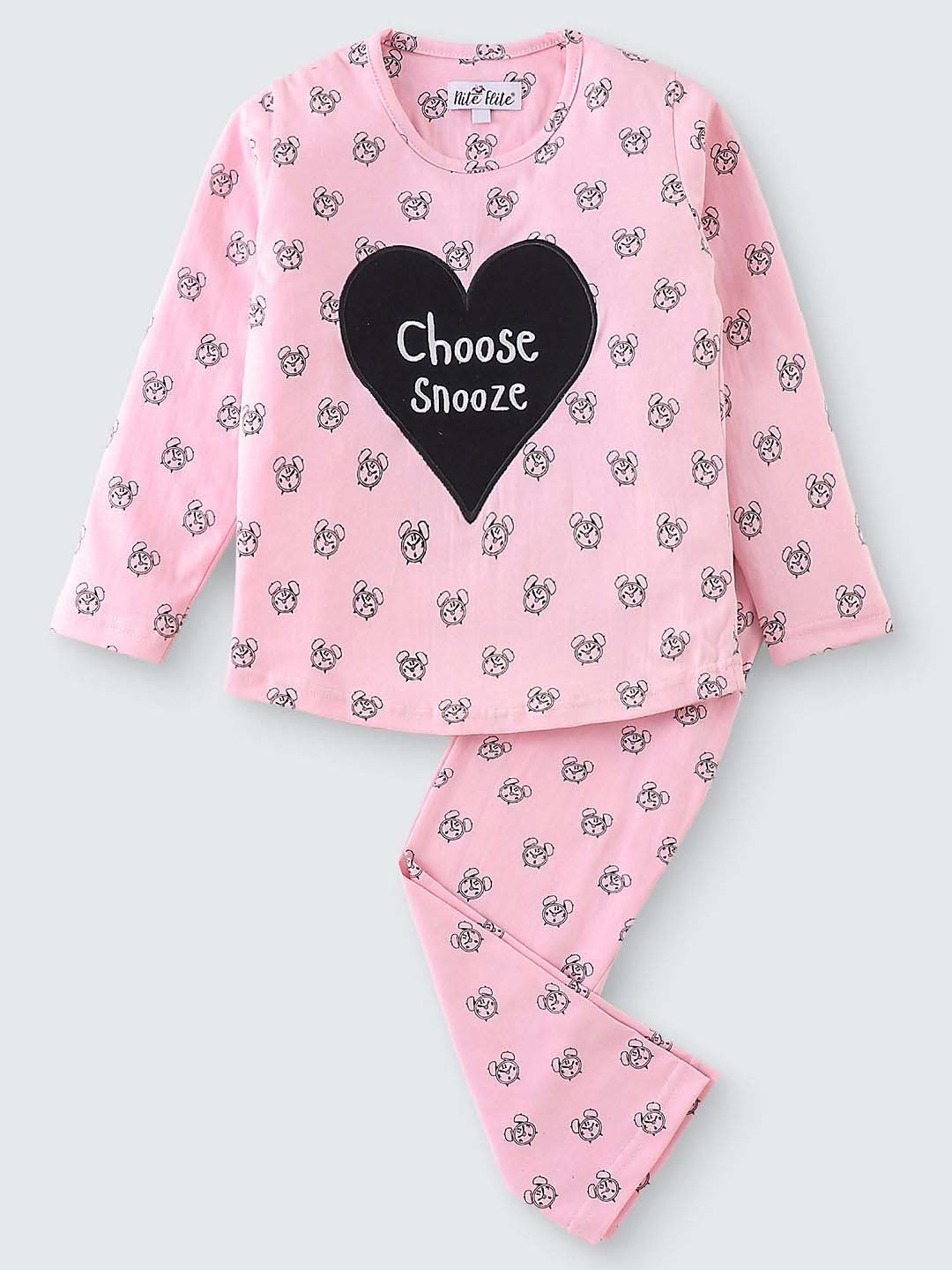 Nite Flite Boys Pink Cotton Printed Full Sleeves T-Shirt Set