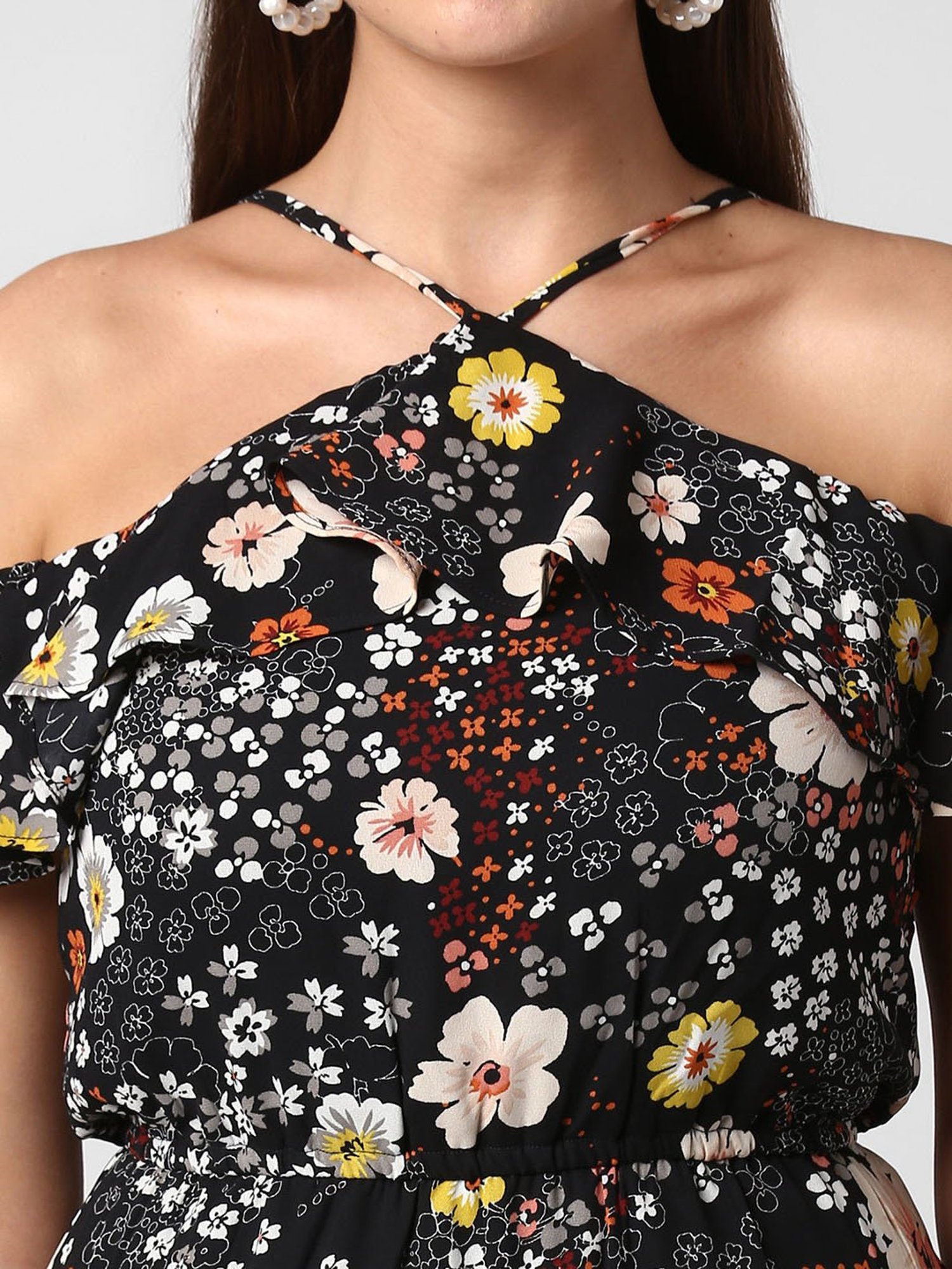 StyleStone Black Floral Print A Line Dress