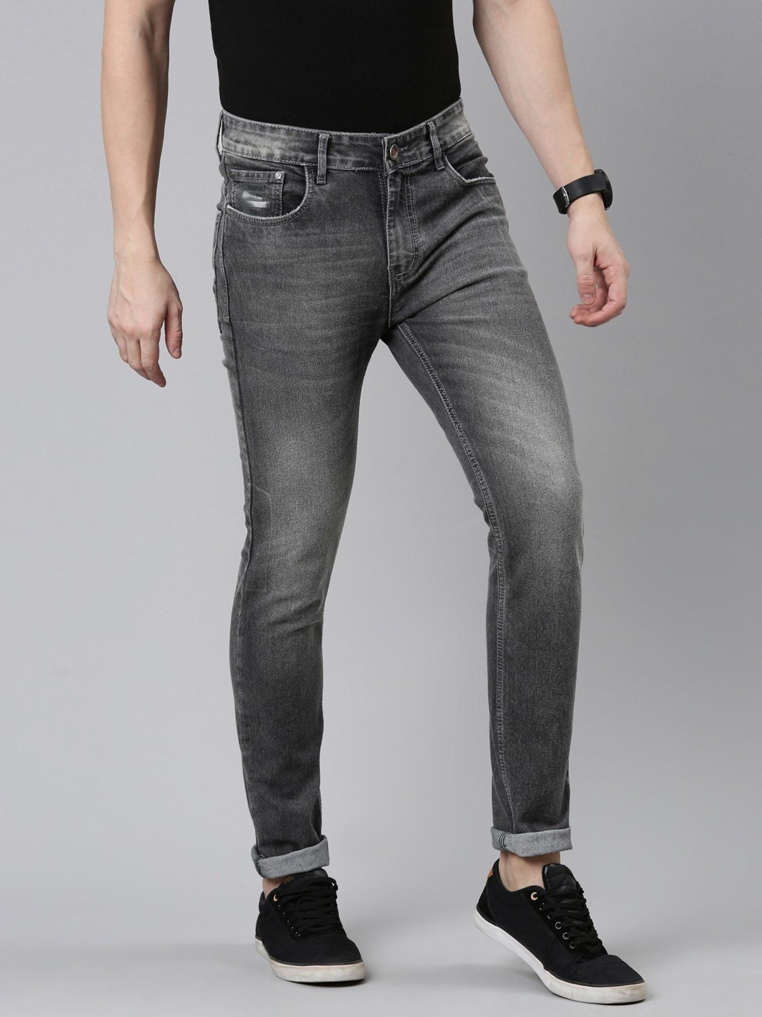 CINOCCI Grey Cotton Slim Fit Jeans
