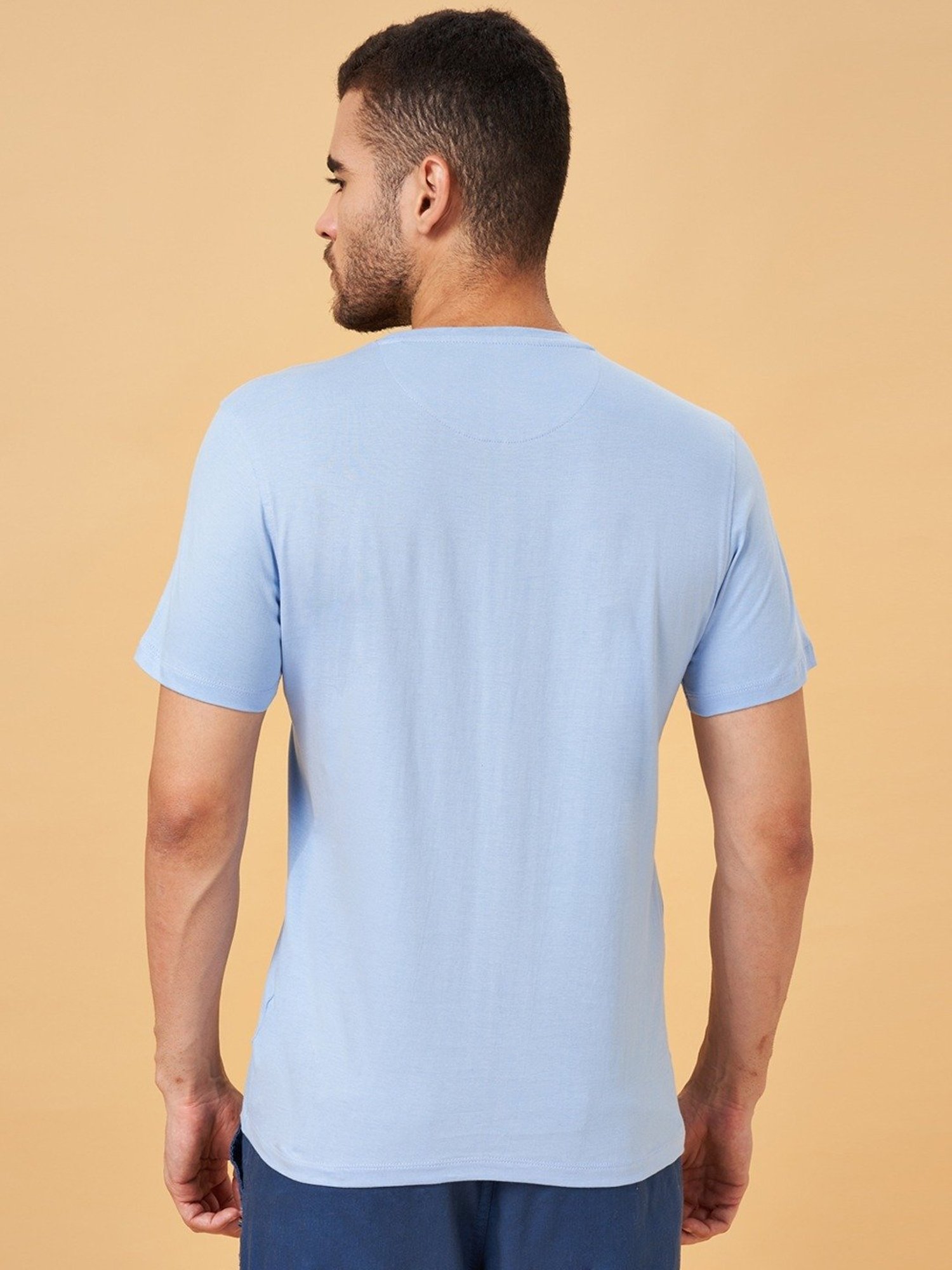 Urban Ranger by Pantaloons Sky Blue Cotton Slim Fit Printed T-Shirt
